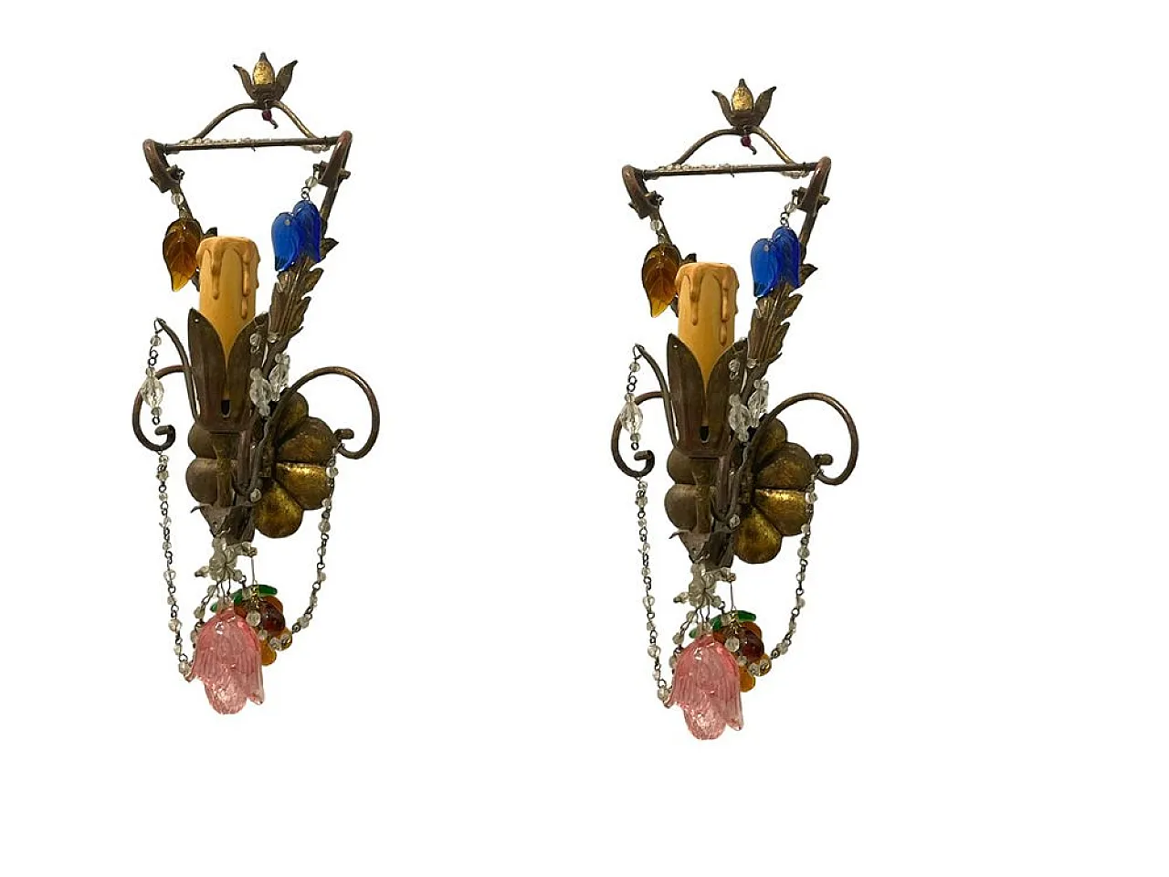 Pair of Tole Murano Glass Applique, 1950s 1