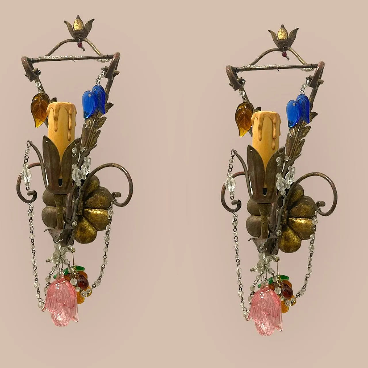 Pair of Tole Murano Glass Applique, 1950s 2