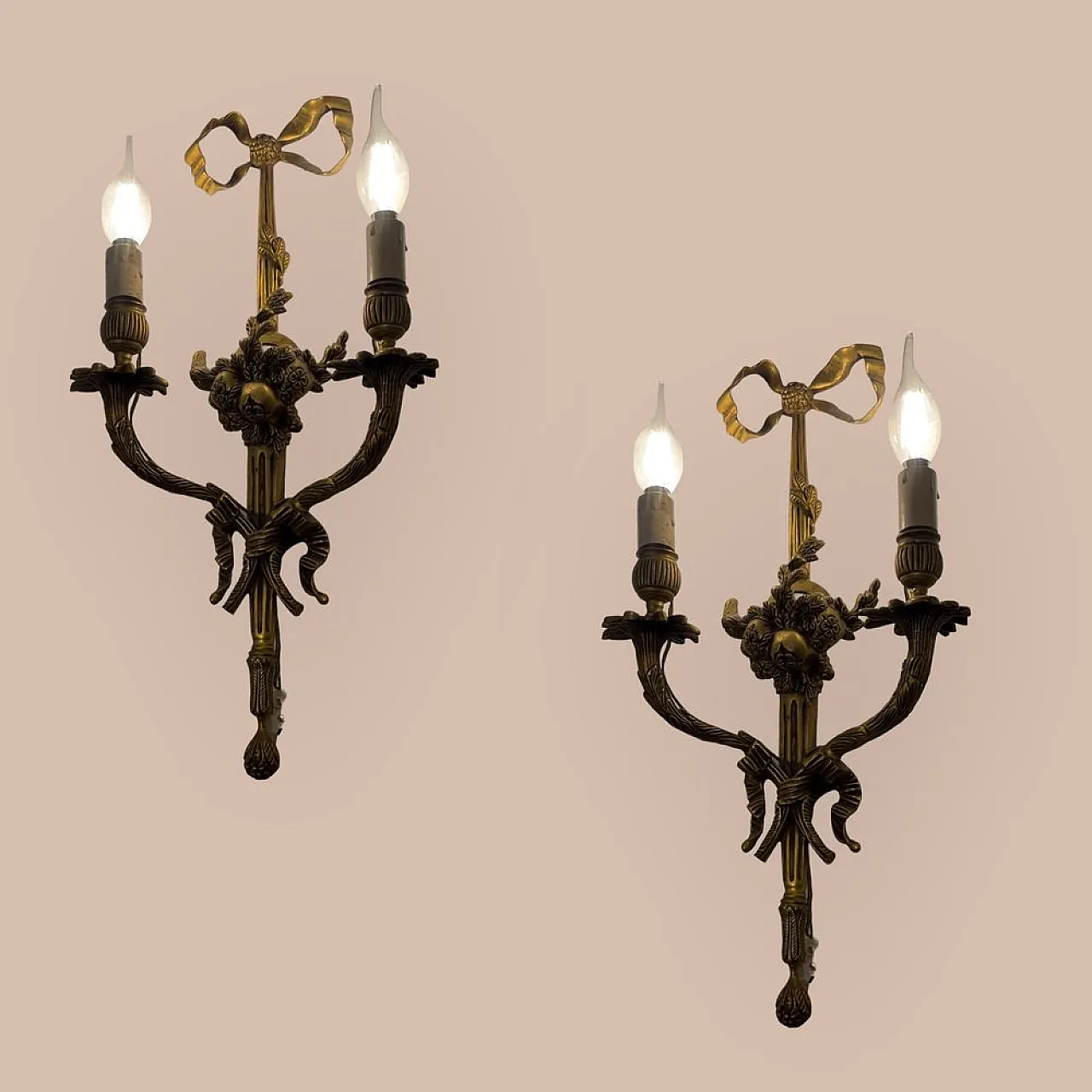 Pair of bronze fruit sconces, 1920s 3