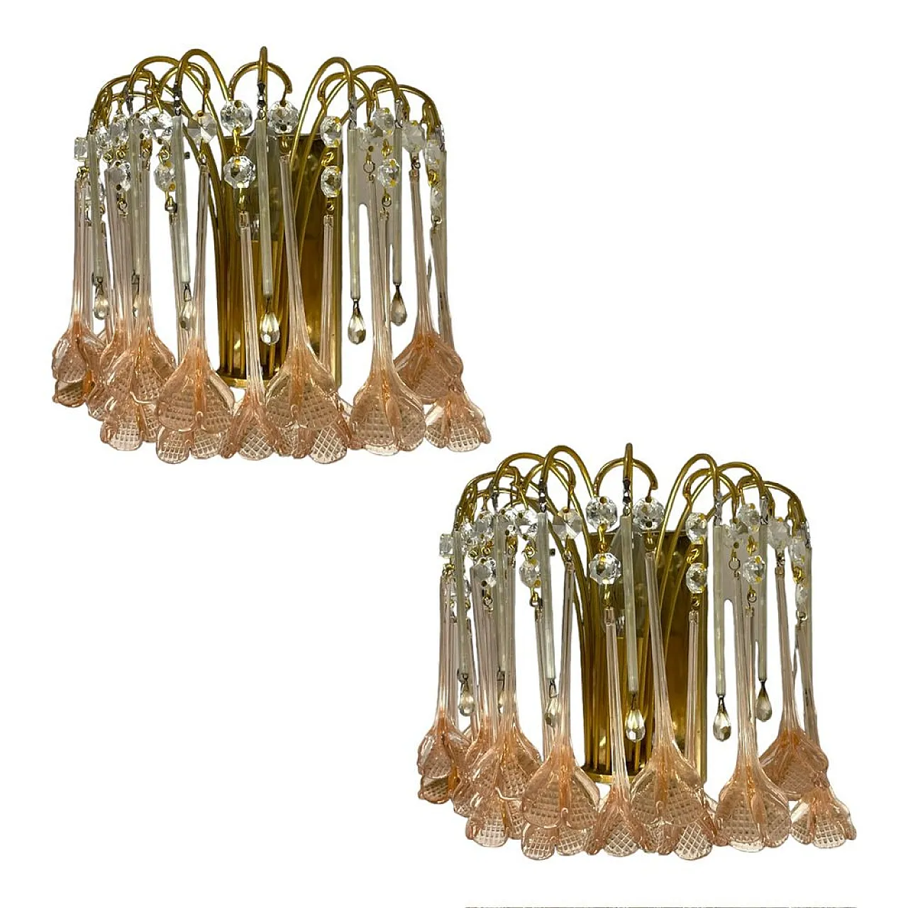 Pair of Pink Murano waterfall sconce, 1970s 1