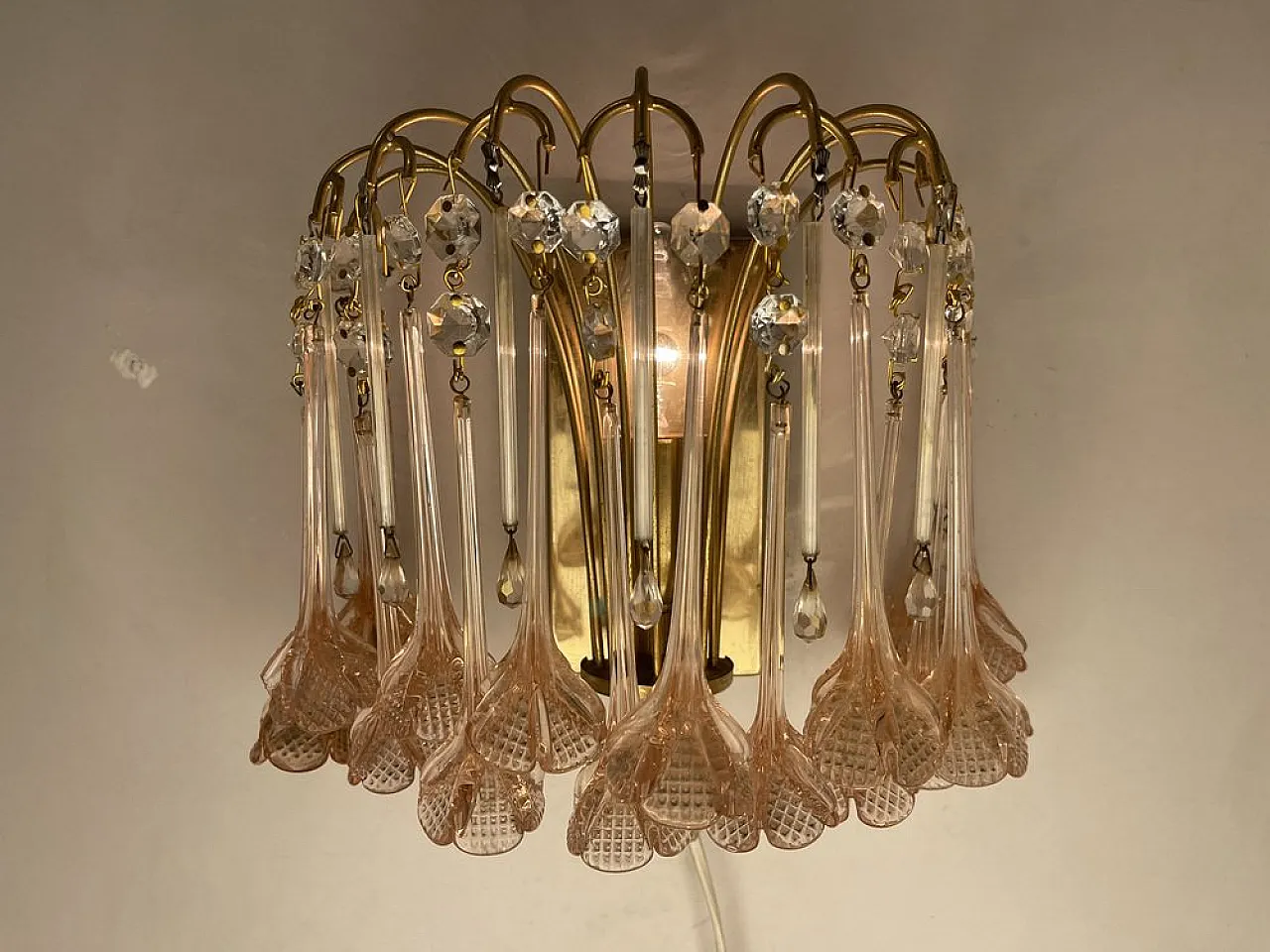 Pair of Pink Murano waterfall sconce, 1970s 2