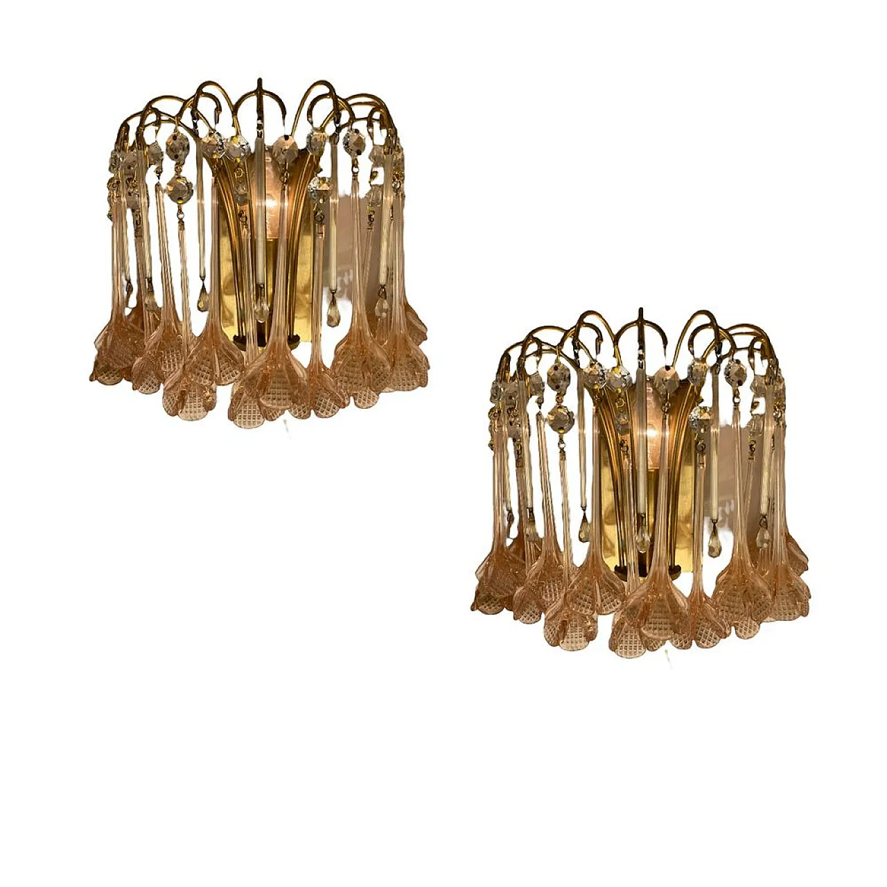 Pair of Pink Murano waterfall sconce, 1970s 4