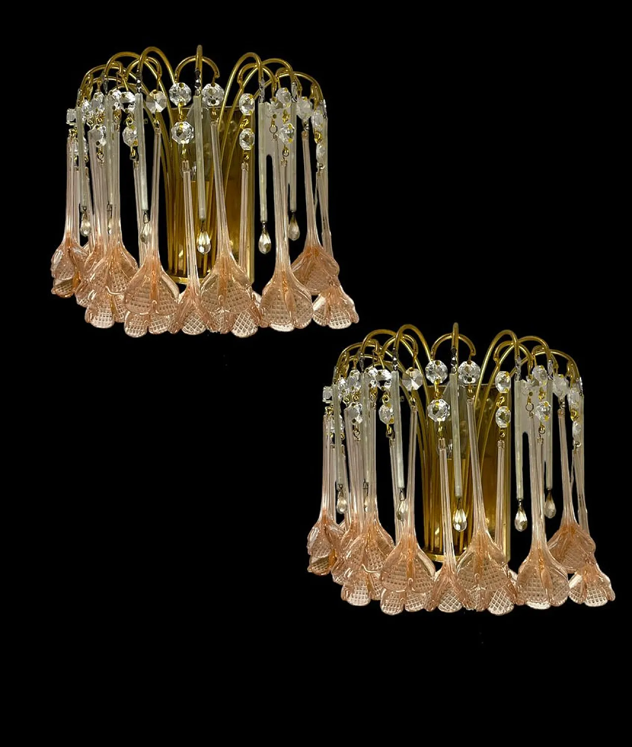 Pair of Pink Murano waterfall sconce, 1970s 5