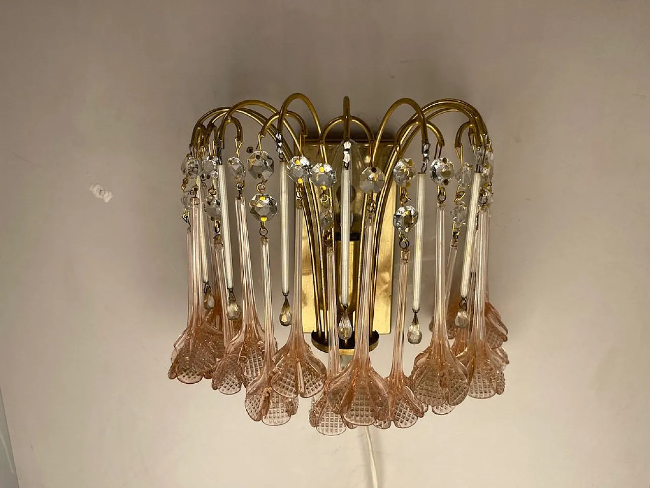 Pair of Pink Murano waterfall sconce, 1970s 7