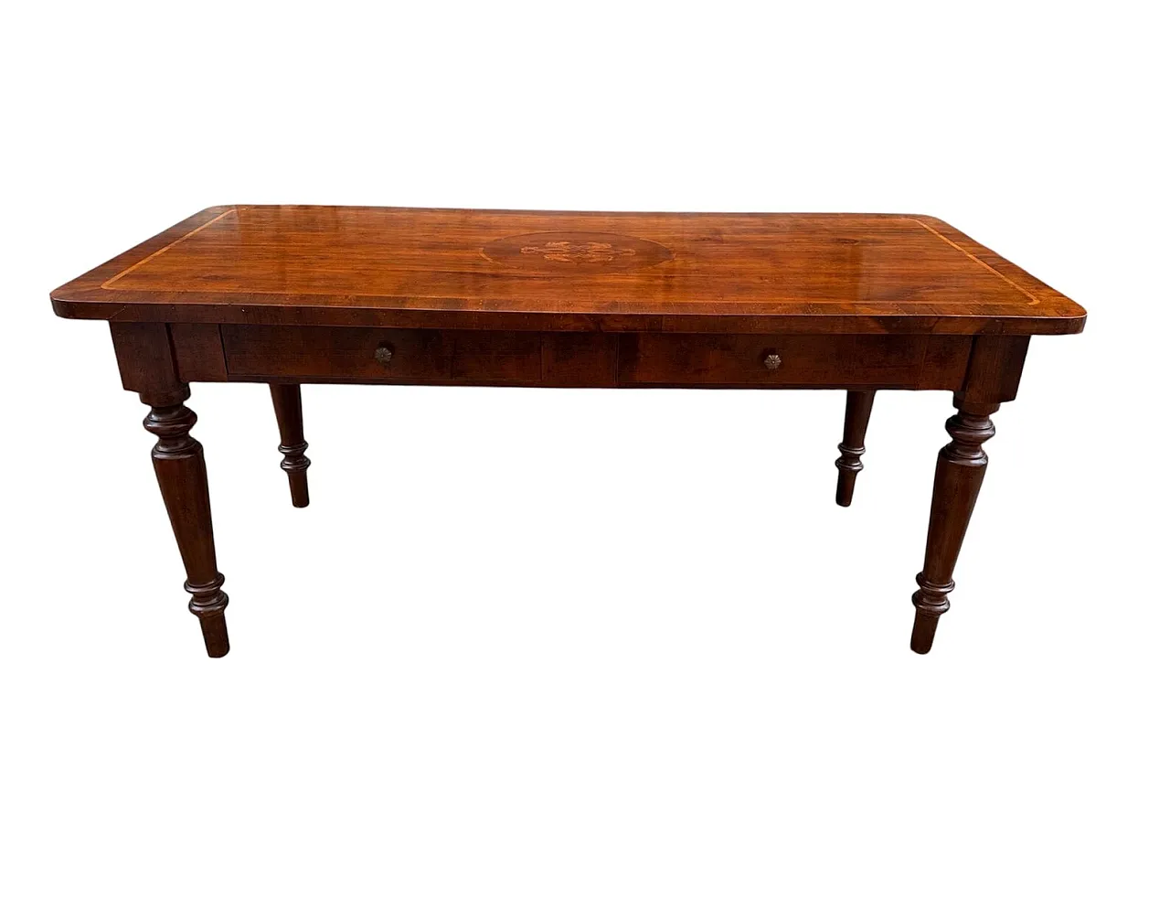 Inlaid wooden dining table with 6 chairs, 1950s 3