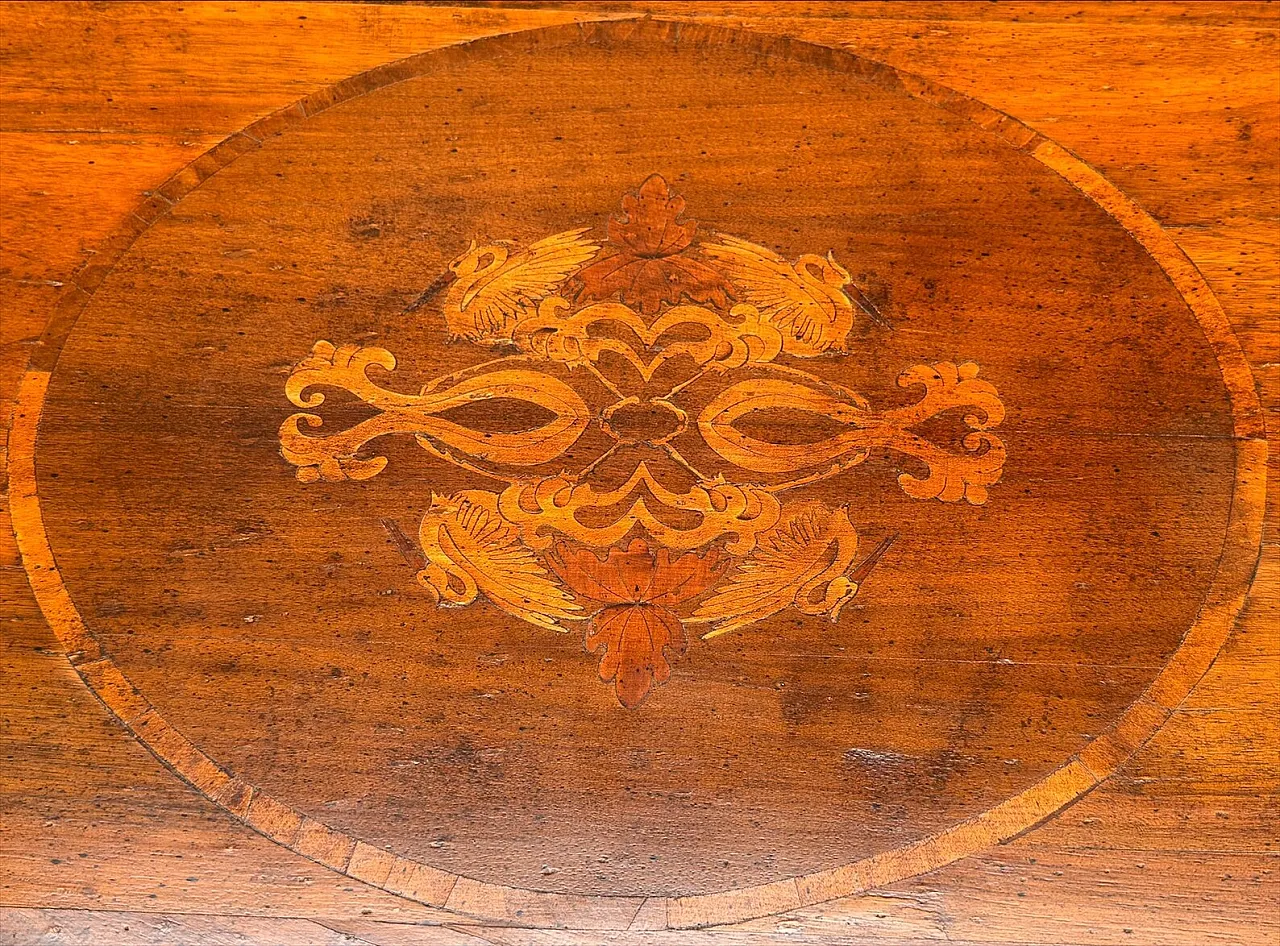 Inlaid wooden dining table with 6 chairs, 1950s 6