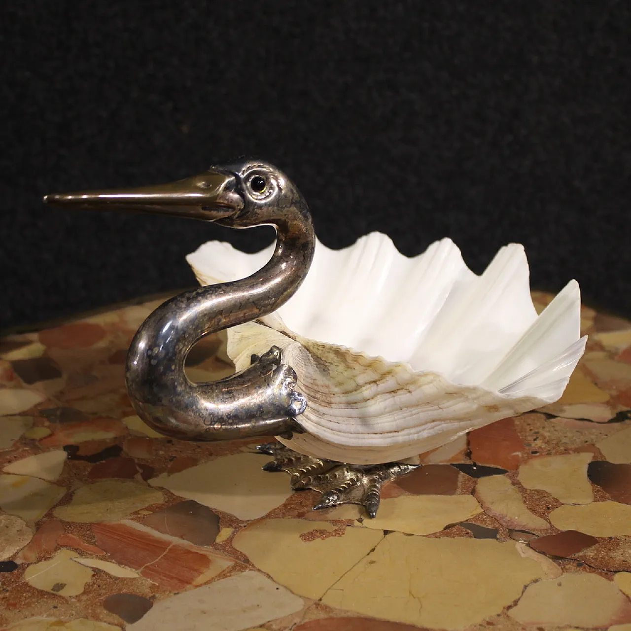 Cigno in argento e conchiglia di Binazzi Firenze, '900 1