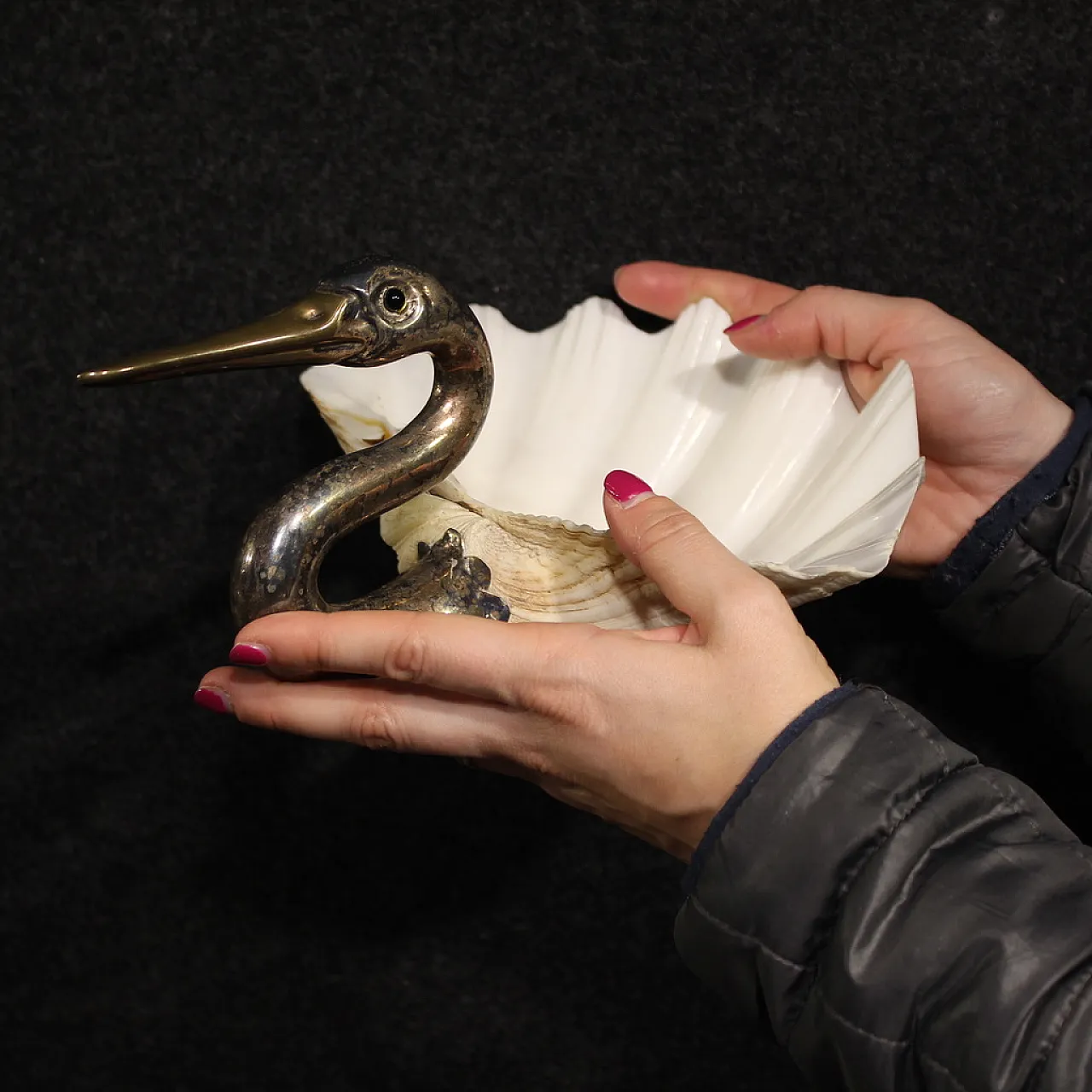 Cigno in argento e conchiglia di Binazzi Firenze, '900 2