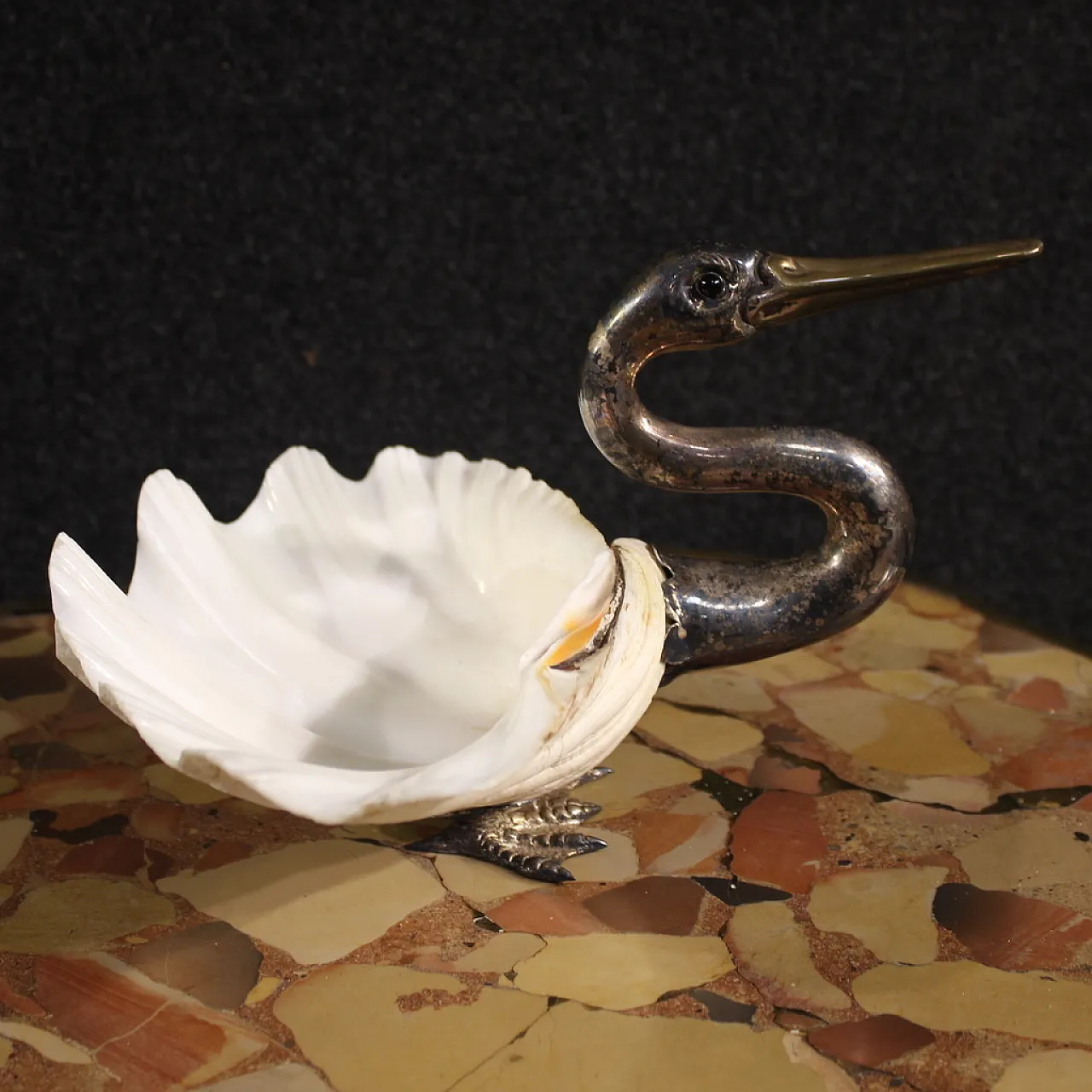 Cigno in argento e conchiglia di Binazzi Firenze, '900 3