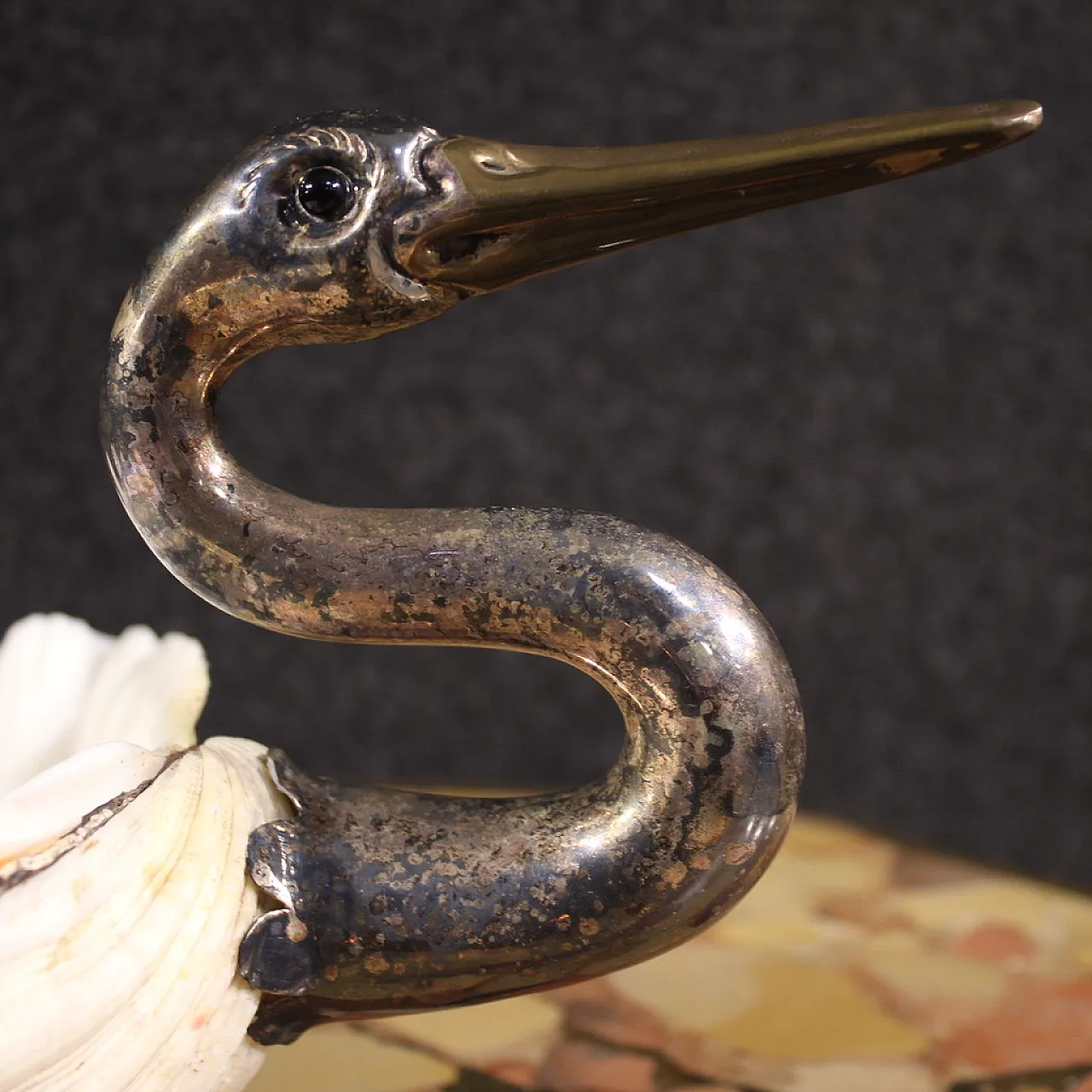 Cigno in argento e conchiglia di Binazzi Firenze, '900 4