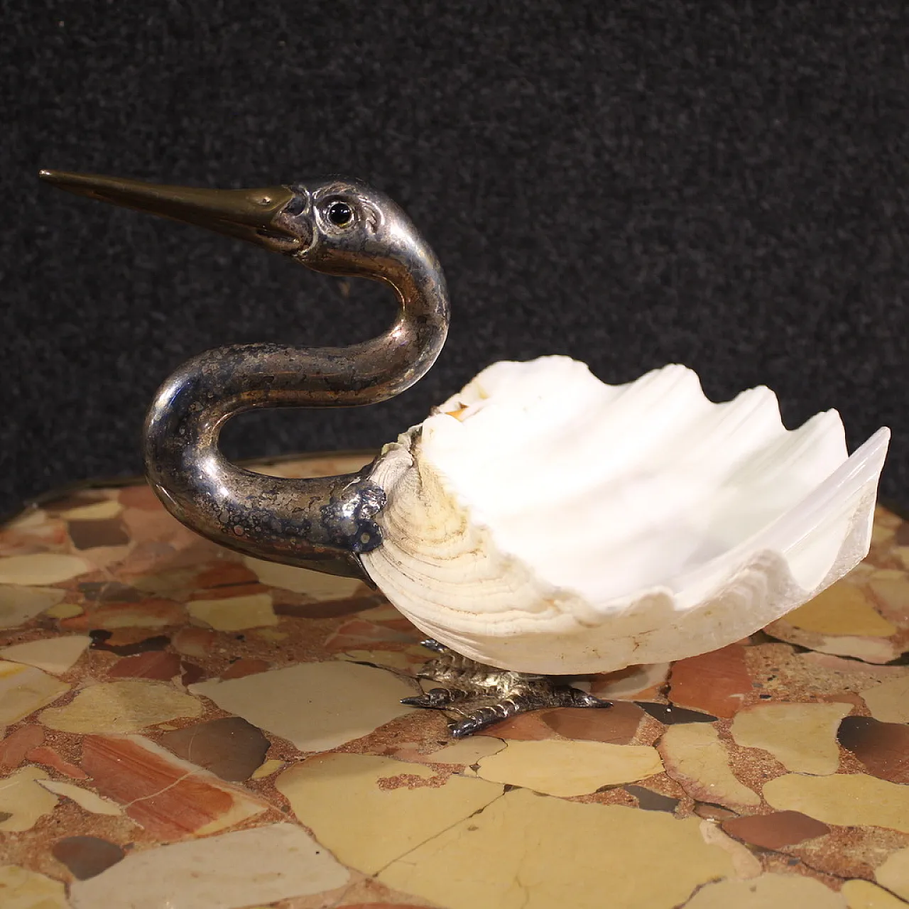 Cigno in argento e conchiglia di Binazzi Firenze, '900 7
