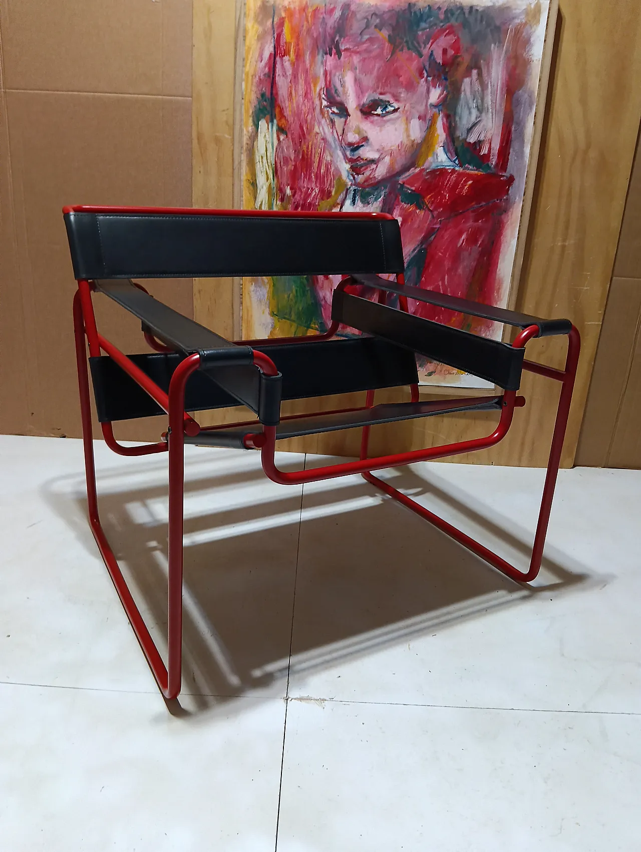 Wassily B3 armchair by Knoll in black leather in structure, 2000s 1