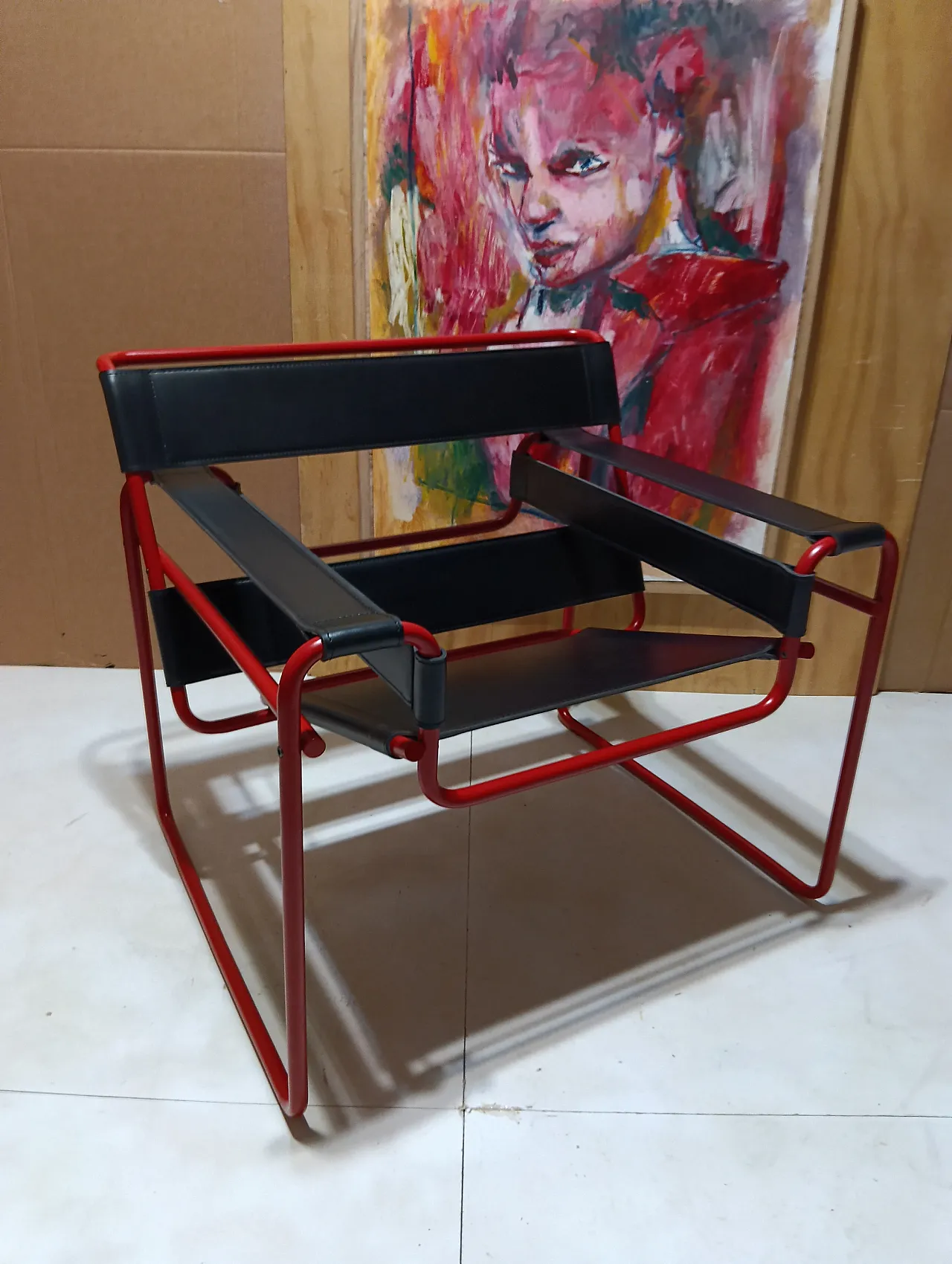 Wassily B3 armchair by Knoll in black leather in structure, 2000s 2