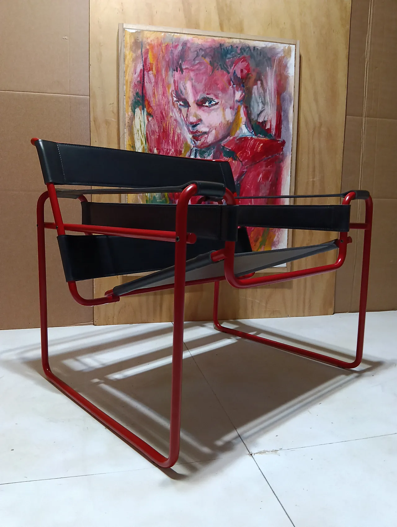 Wassily B3 armchair by Knoll in black leather in structure, 2000s 4