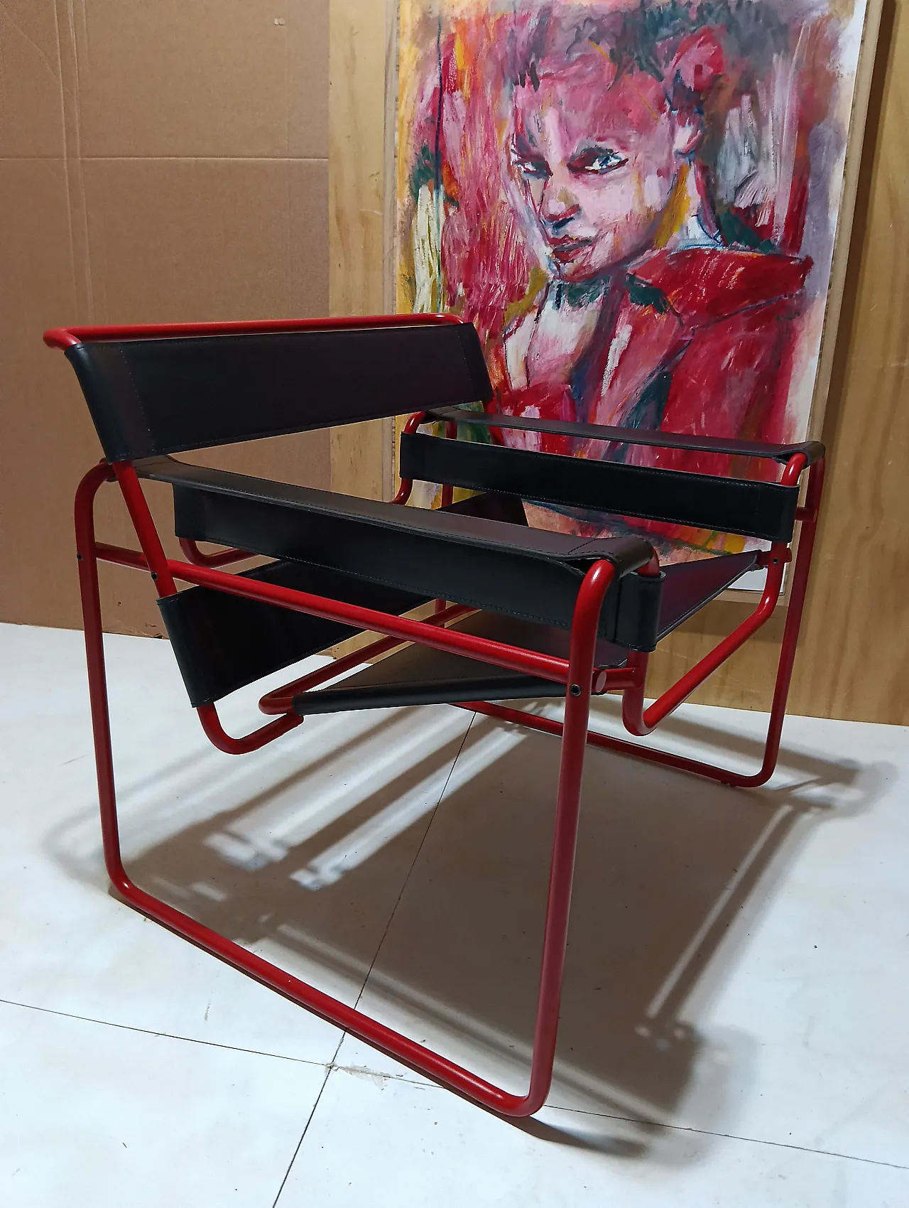 Wassily B3 armchair by Knoll in black leather in structure, 2000s 38