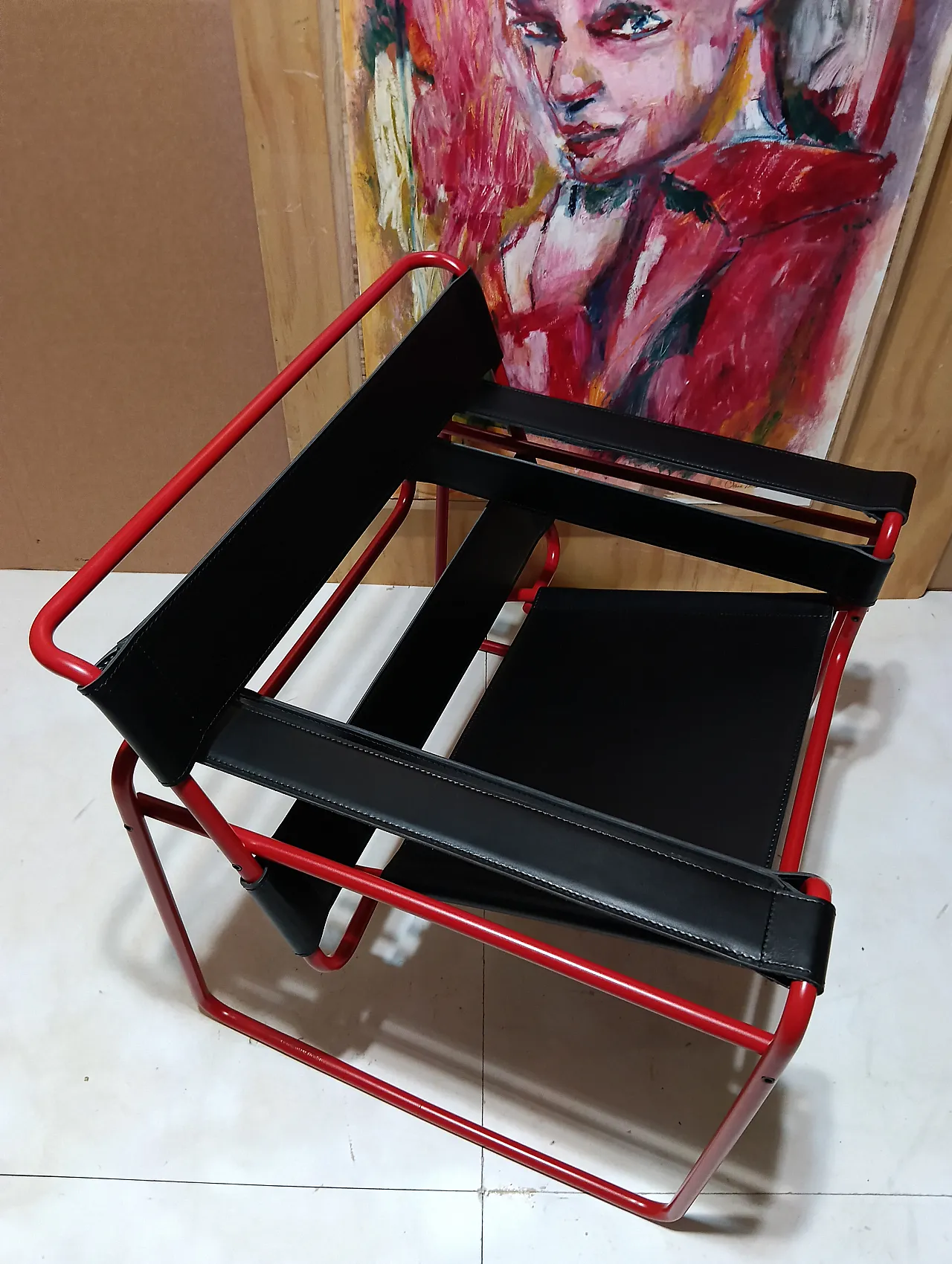 Wassily B3 armchair by Knoll in black leather in structure, 2000s 46