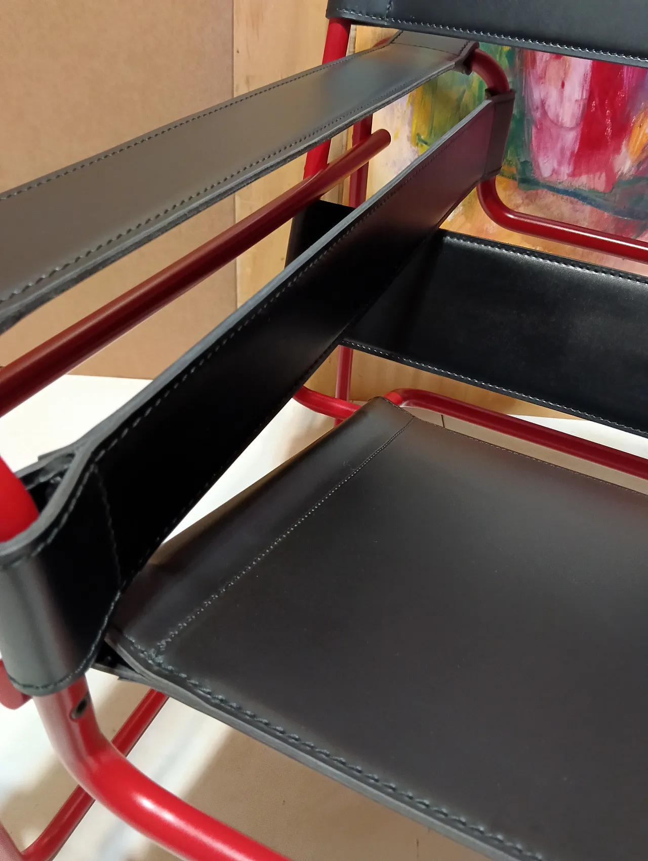 Wassily B3 armchair by Knoll in black leather in structure, 2000s 68