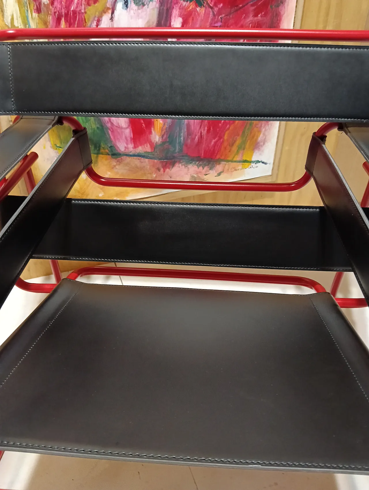 Wassily B3 armchair by Knoll in black leather in structure, 2000s 79