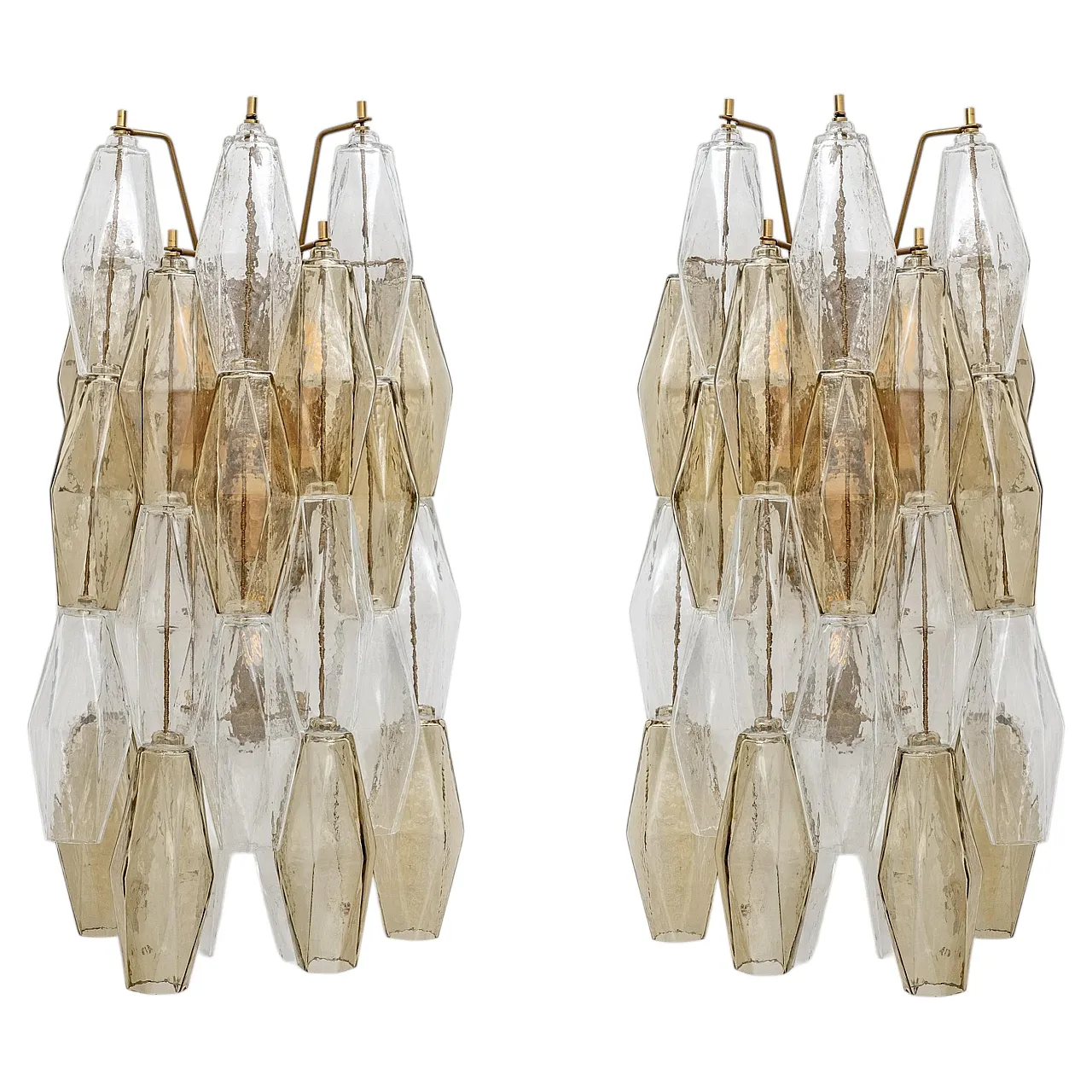Pair of glass Poliedri sconces in amber and clear, 20th century 1