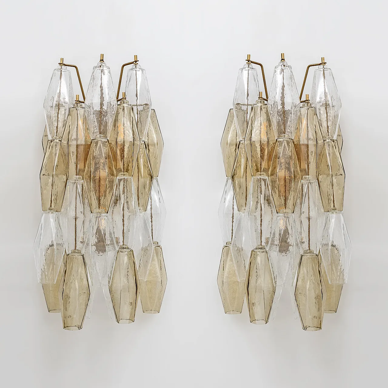 Pair of glass Poliedri sconces in amber and clear, 20th century 2