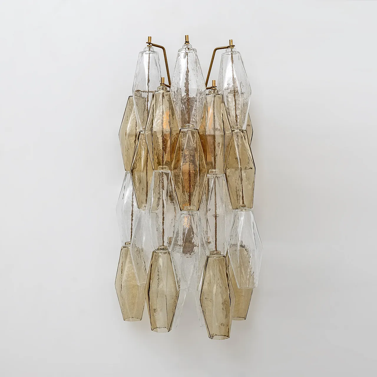 Pair of glass Poliedri sconces in amber and clear, 20th century 3