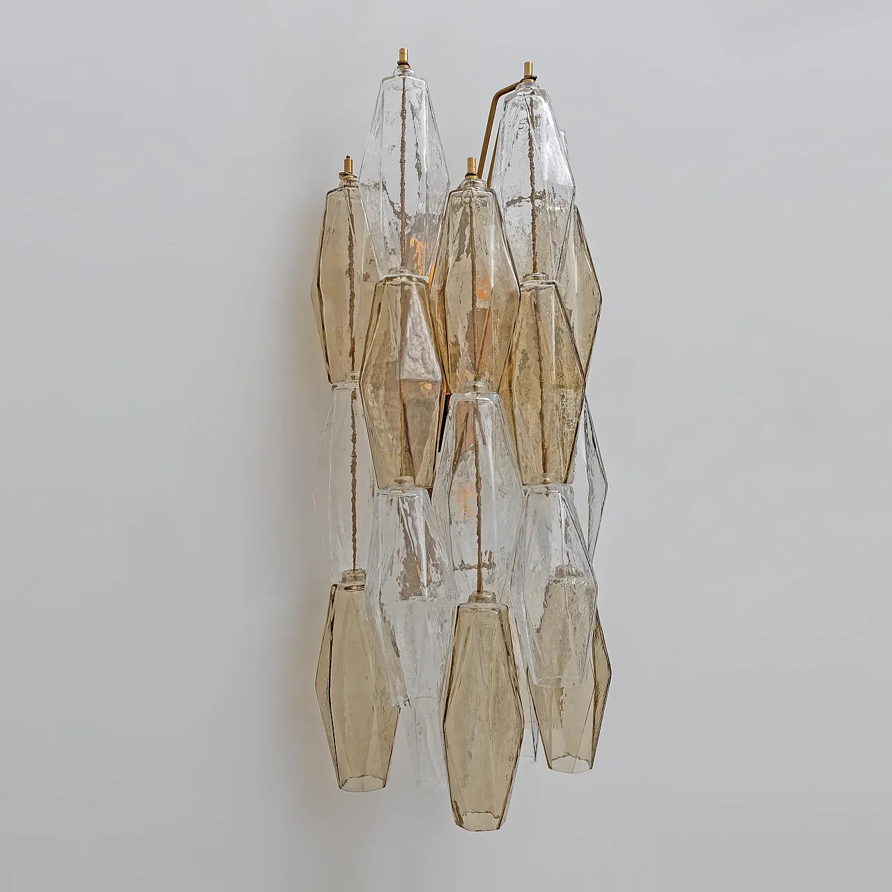 Pair of glass Poliedri sconces in amber and clear, 20th century 5