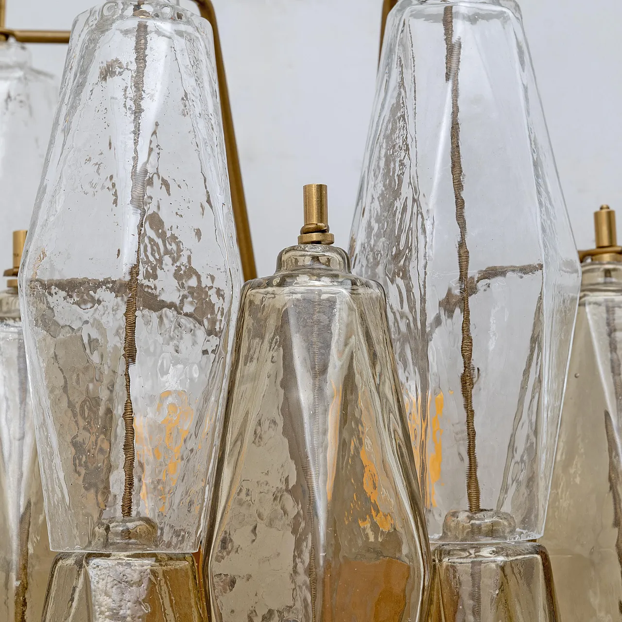 Pair of glass Poliedri sconces in amber and clear, 20th century 6