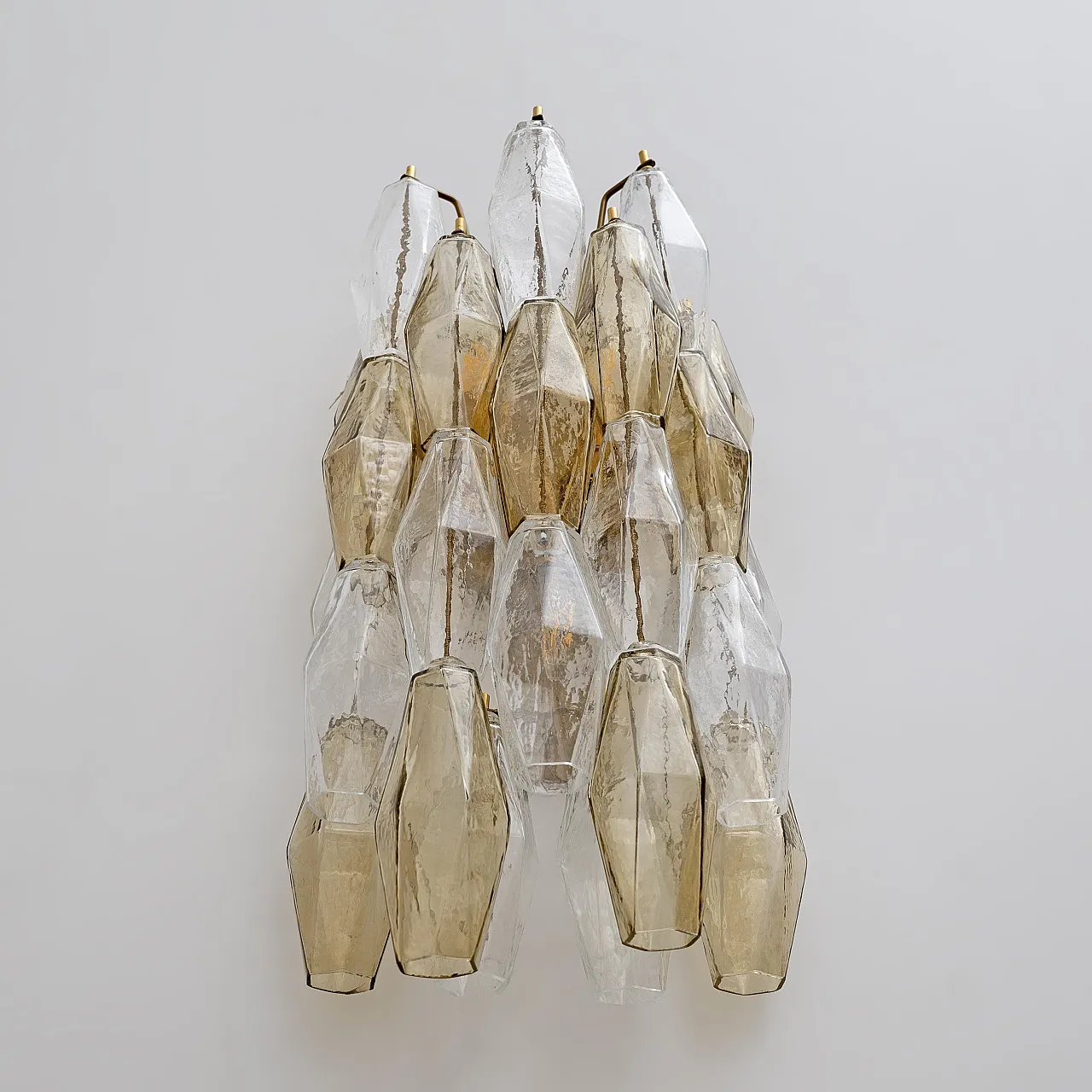 Pair of glass Poliedri sconces in amber and clear, 20th century 7