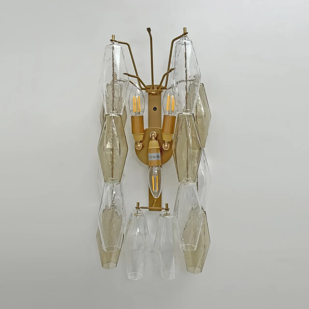 Pair of glass Poliedri sconces in amber and clear, 20th century 8