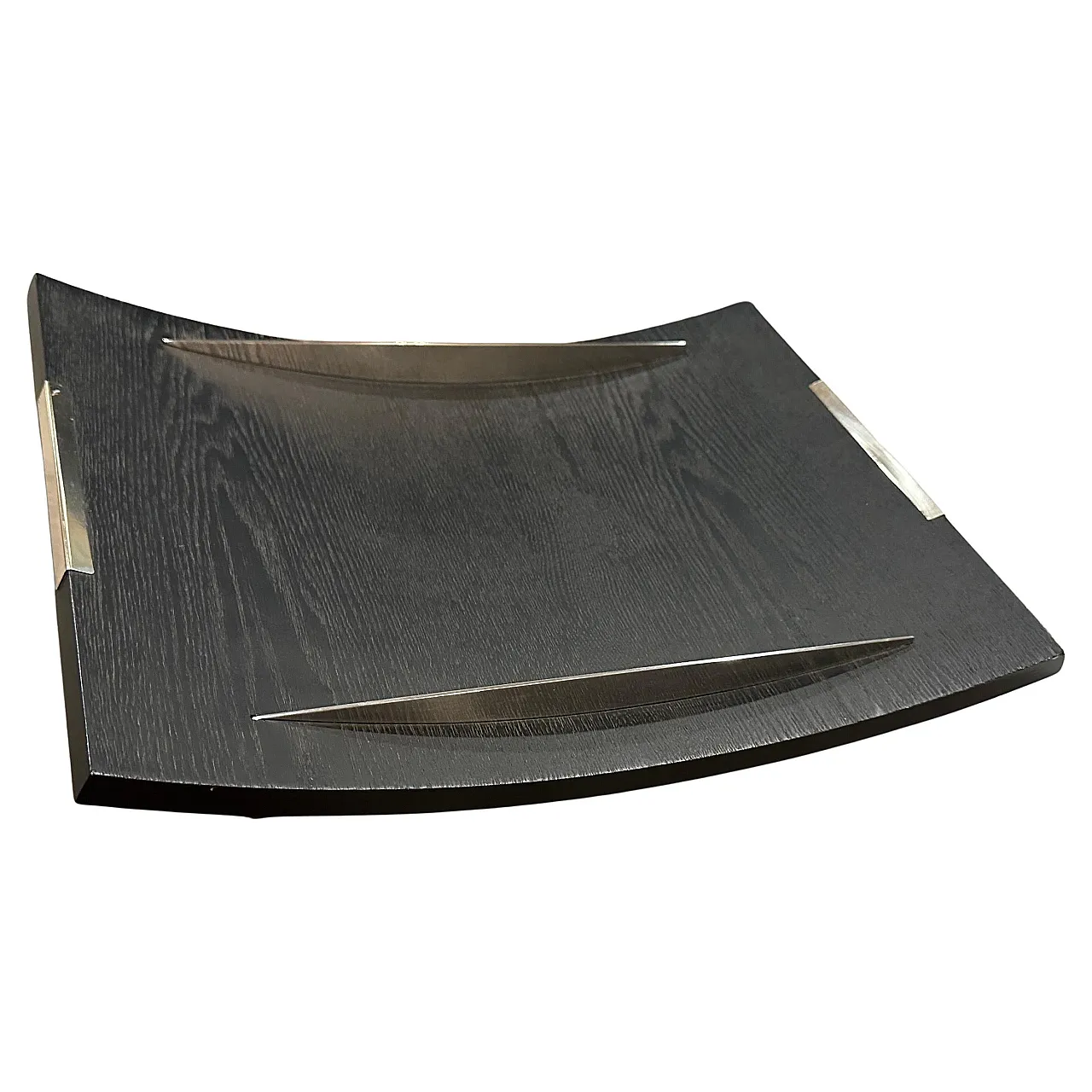 Curved ebonized wood and sterling silver serving tray by Silvan, 1990s 1
