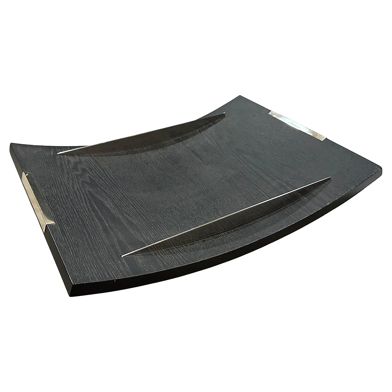 Curved ebonized wood and sterling silver serving tray by Silvan, 1990s 2