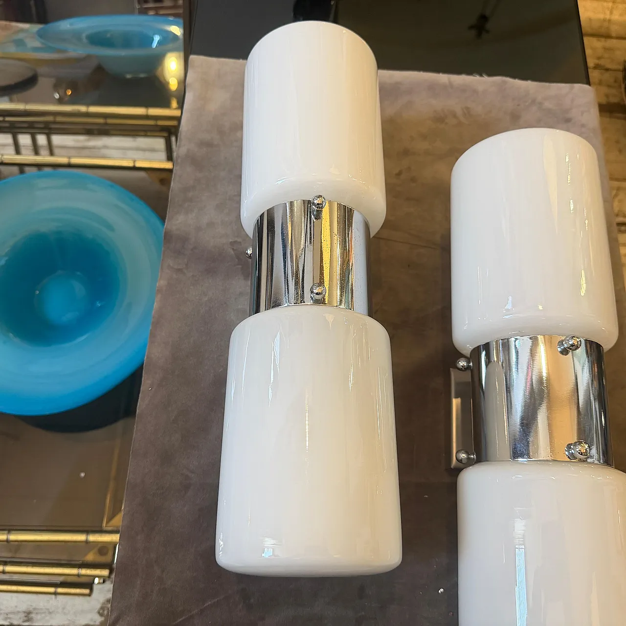 Pair of steel and glass wall sconces By Mazzega, 1960s 3