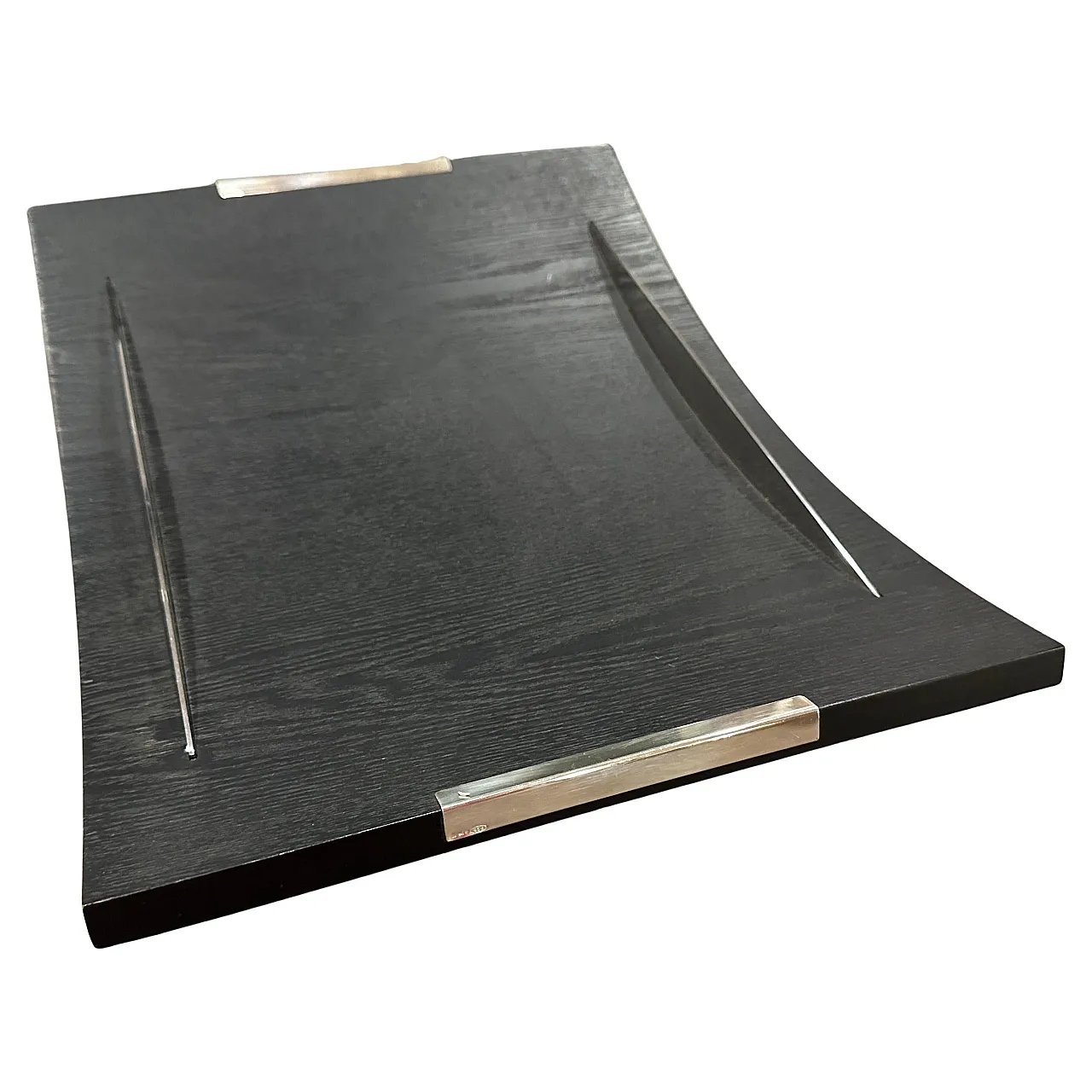 Curved ebonized wood and sterling silver serving tray by Silvan, 1990s 3