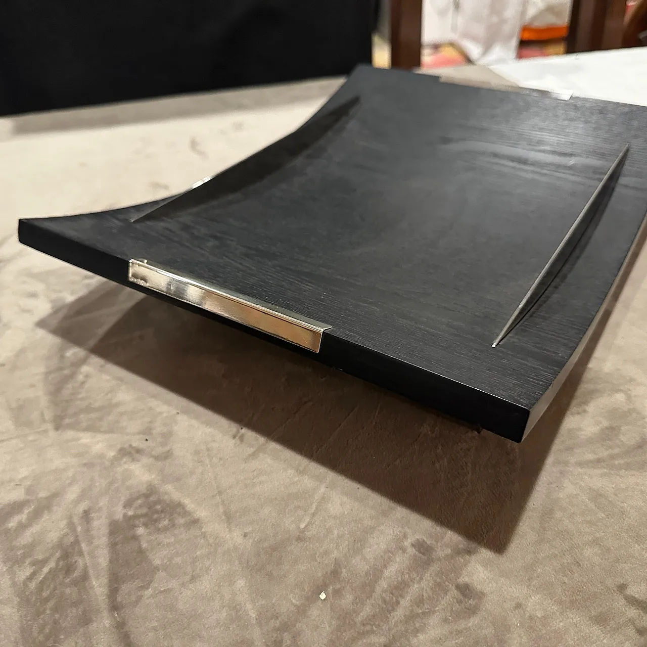 Curved ebonized wood and sterling silver serving tray by Silvan, 1990s 6