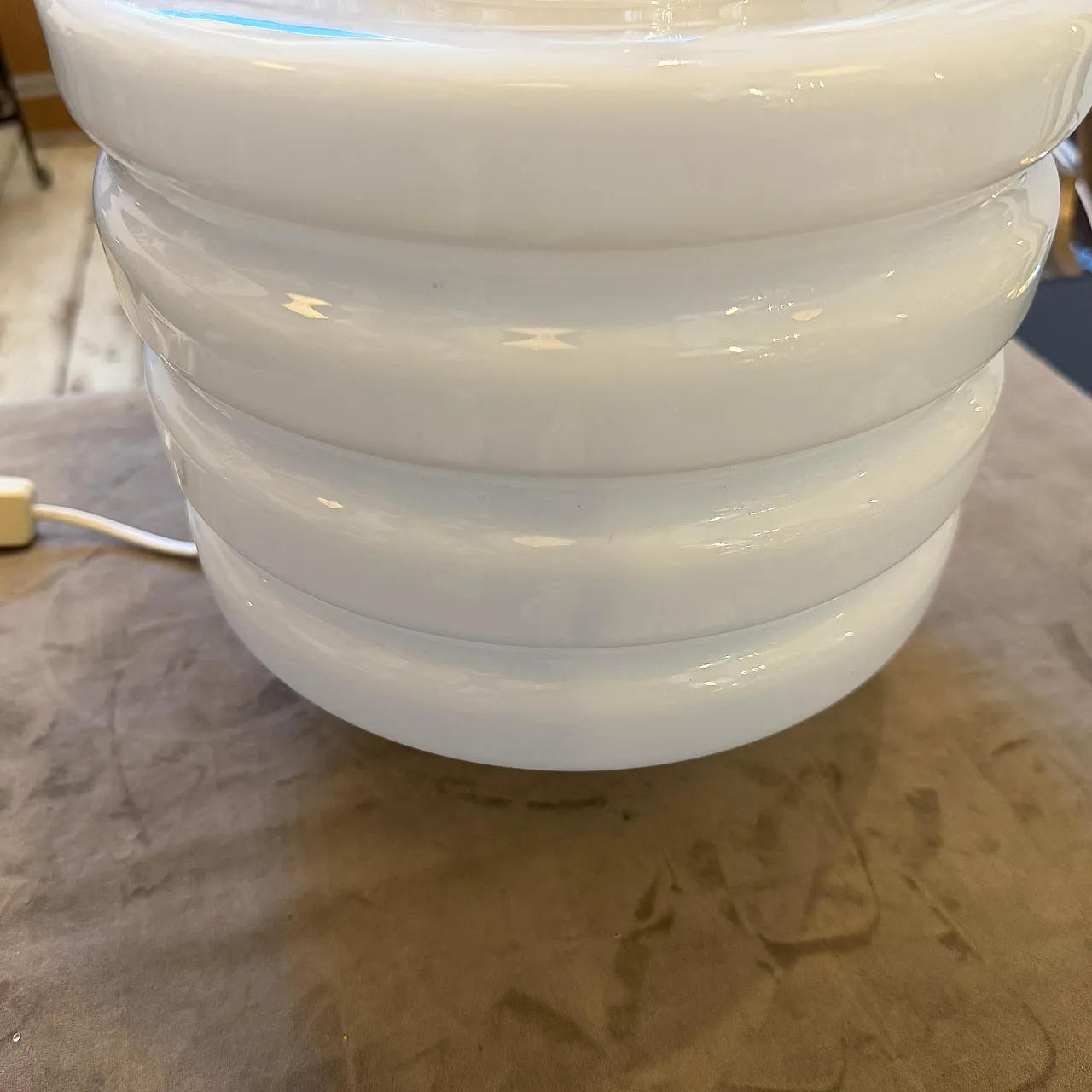 Space Age chromed metal and white glass round table lamp, 1990s 6