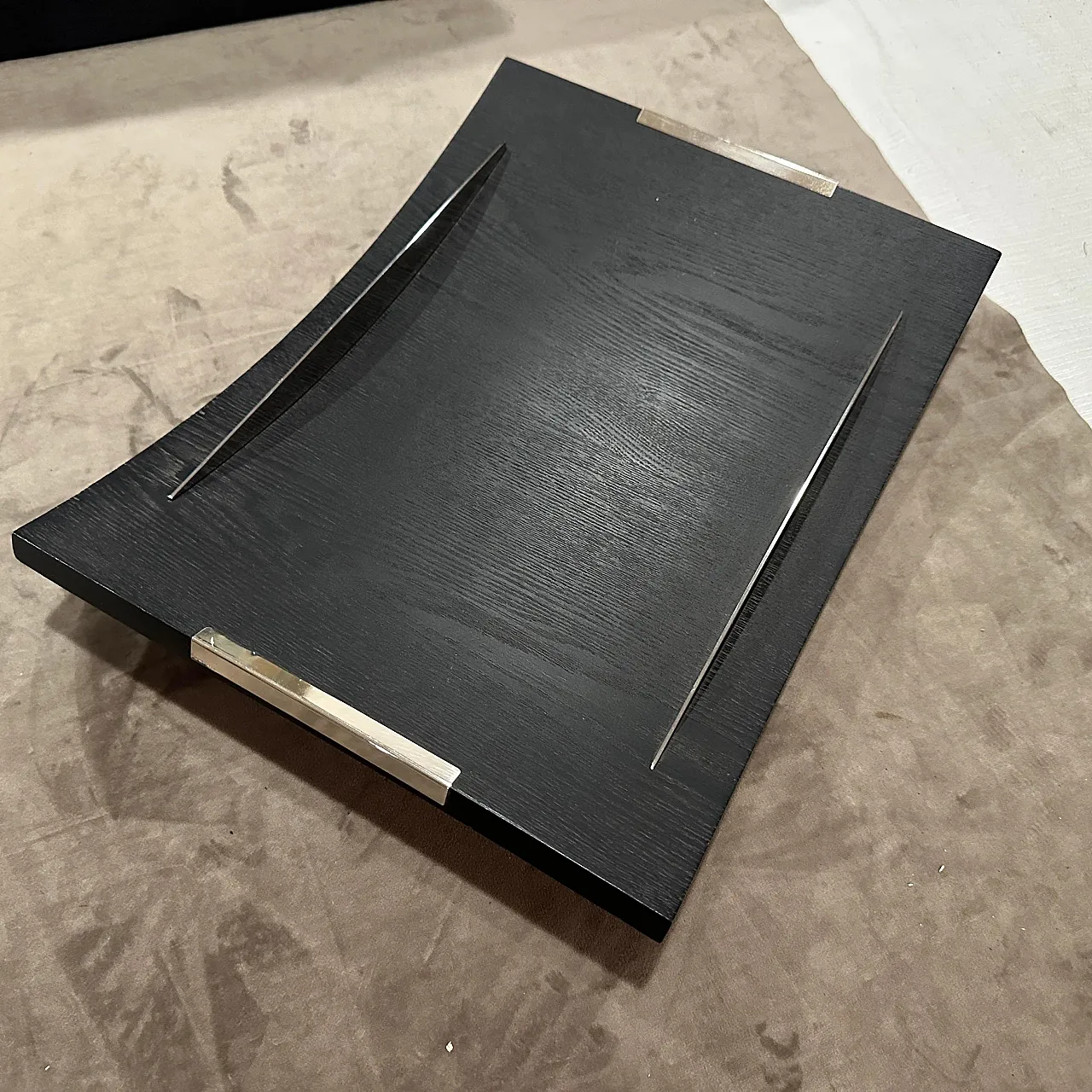 Curved ebonized wood and sterling silver serving tray by Silvan, 1990s 8