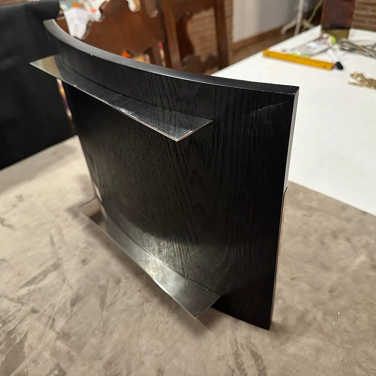 Curved ebonized wood and sterling silver serving tray by Silvan, 1990s 9