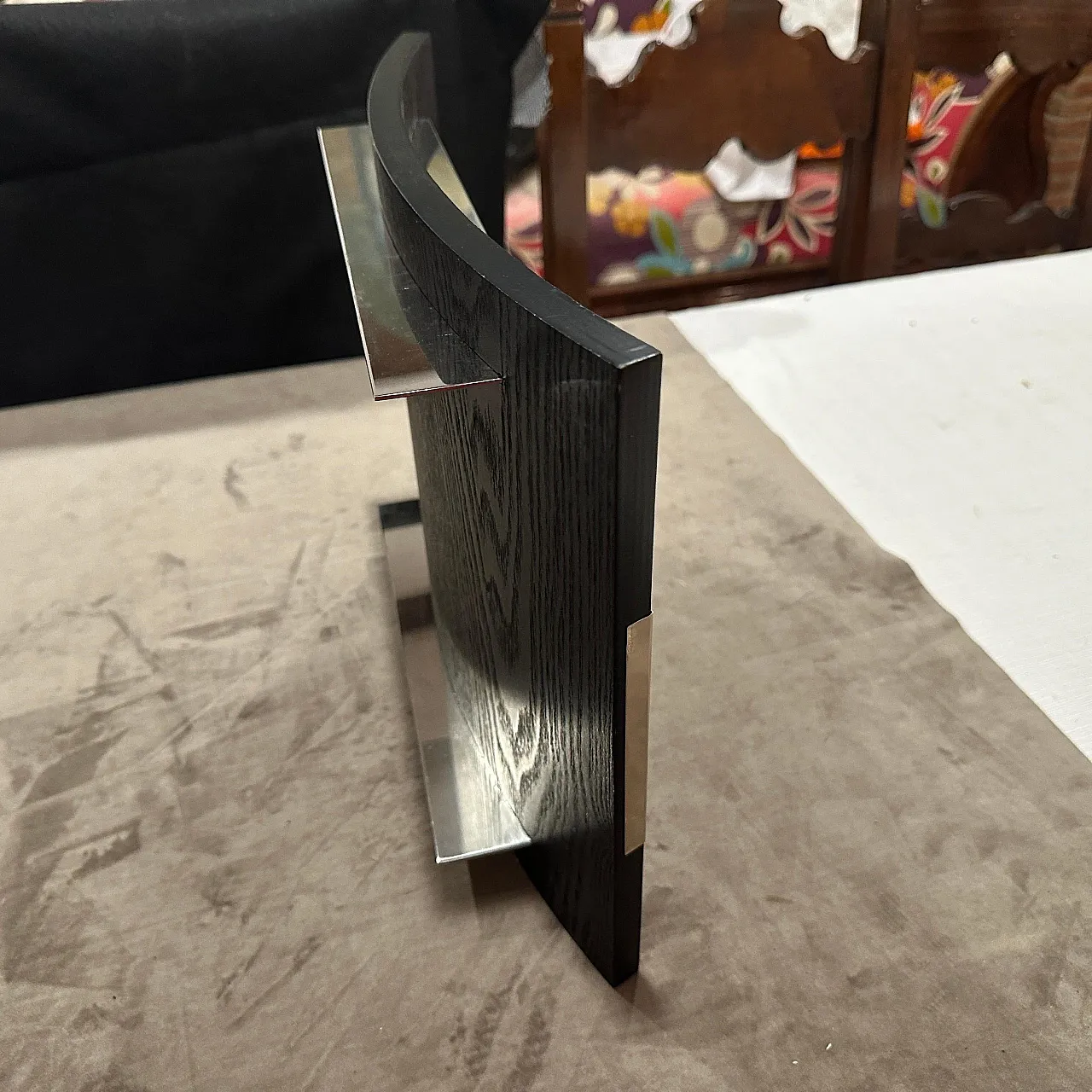 Curved ebonized wood and sterling silver serving tray by Silvan, 1990s 10