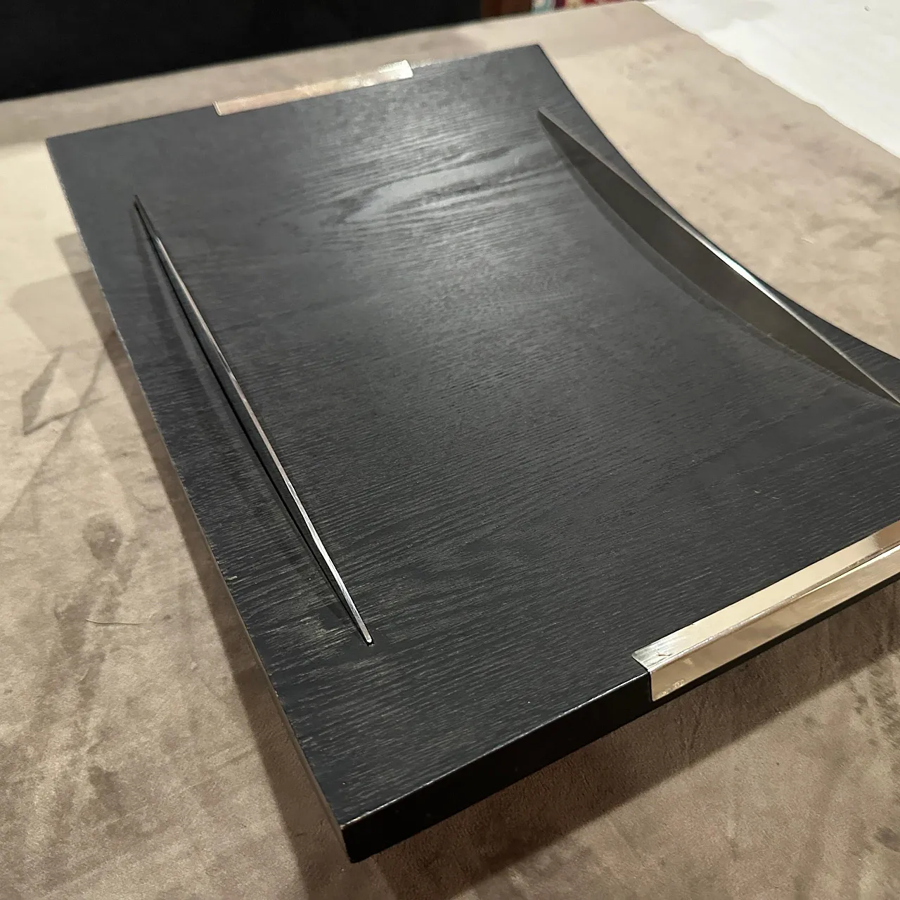 Curved ebonized wood and sterling silver serving tray by Silvan, 1990s 13