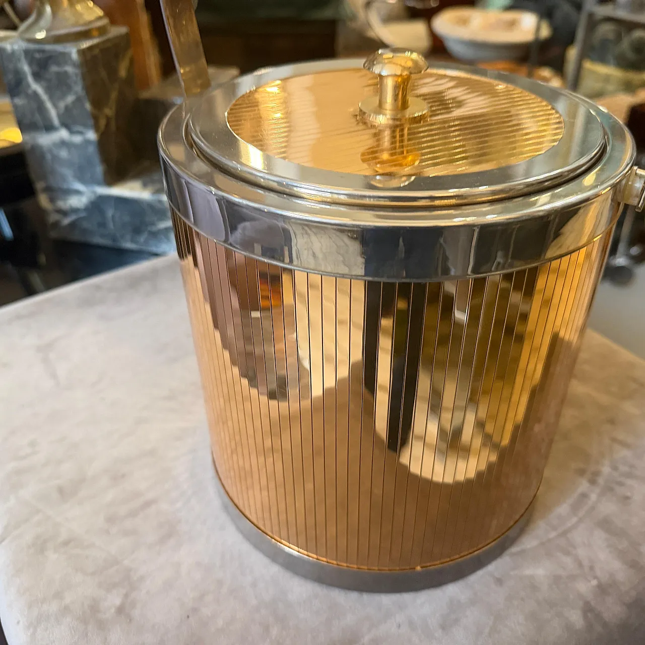 Mid-Century Modern brass and silver plated ice bucket by Lidian, 1970s 2