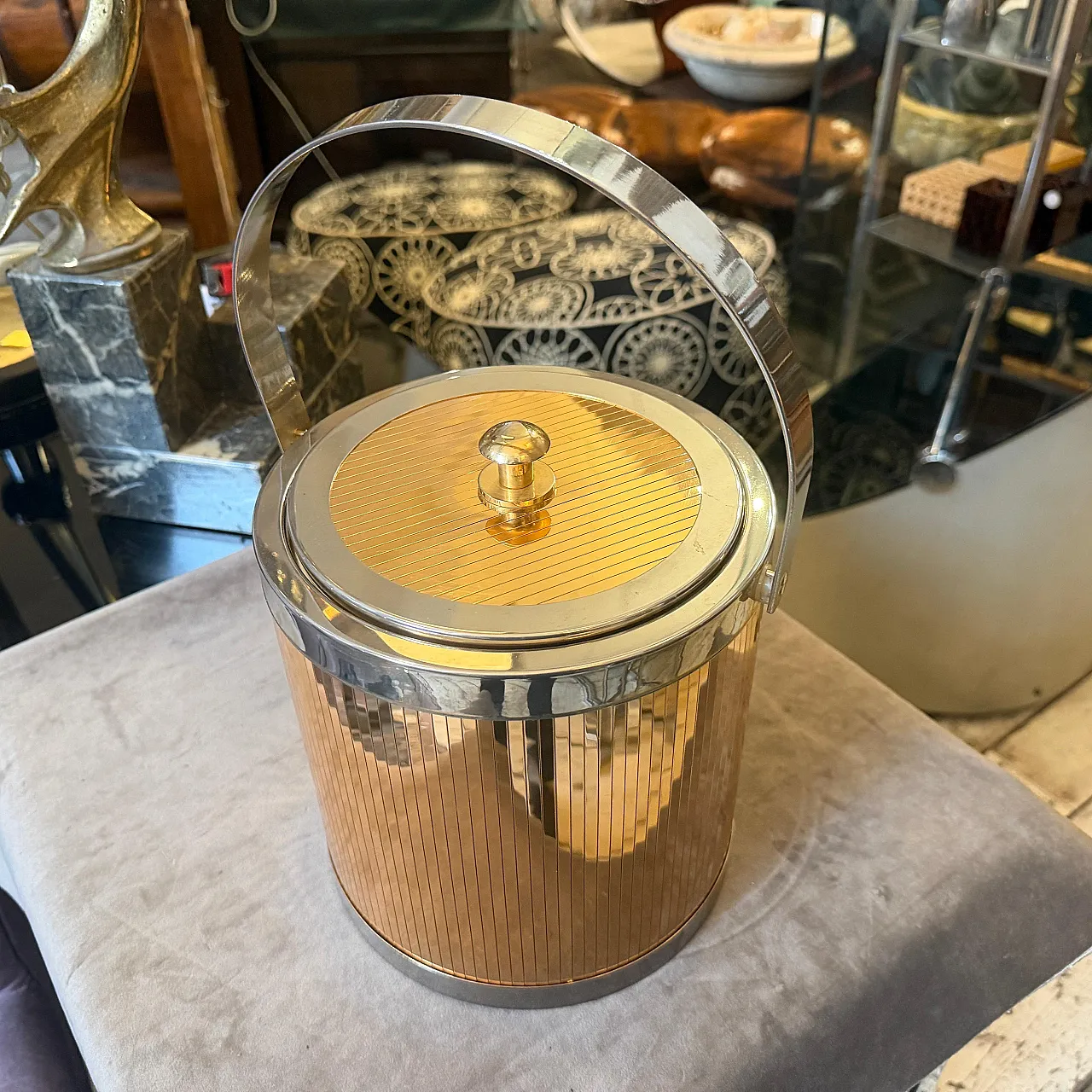 Mid-Century Modern brass and silver plated ice bucket by Lidian, 1970s 3