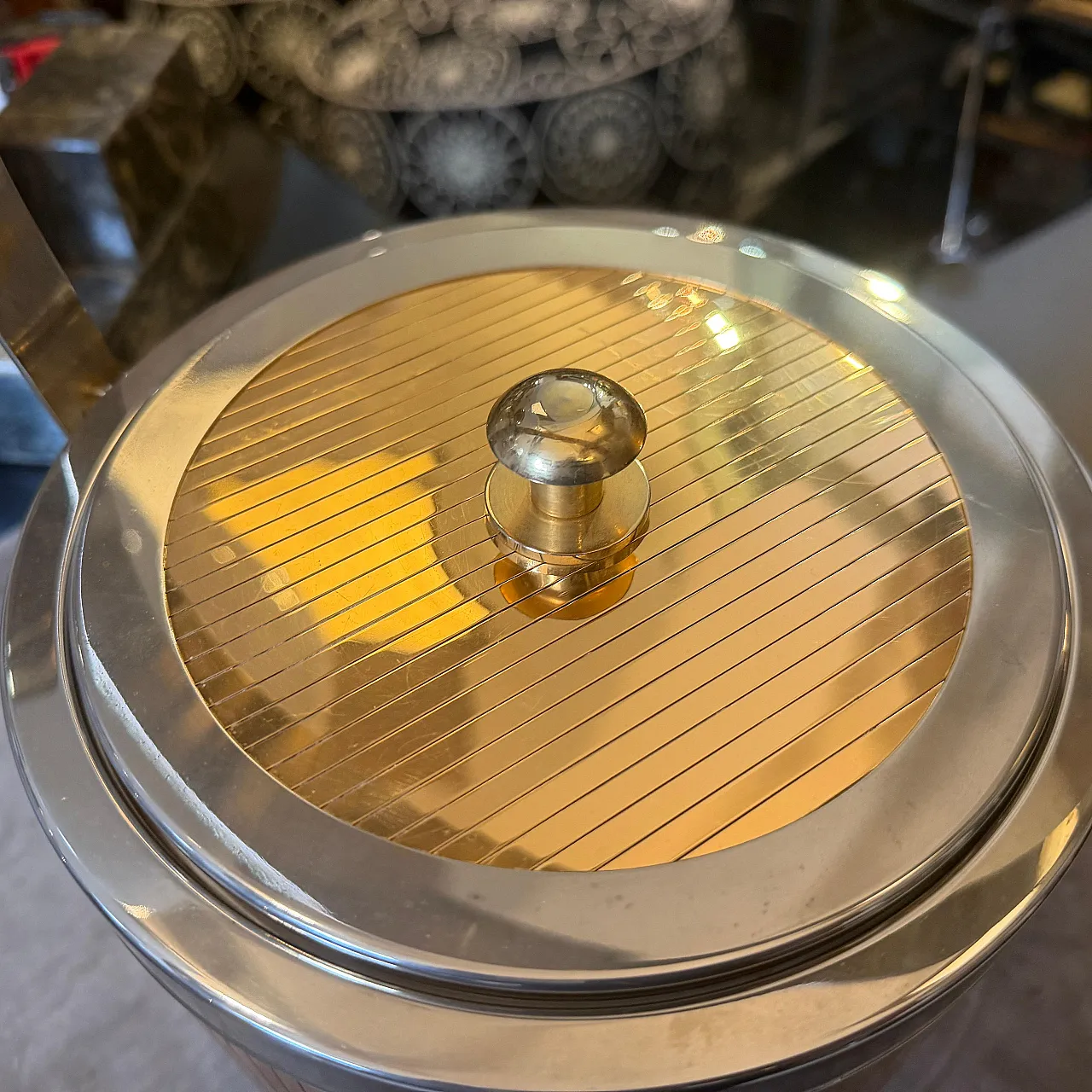 Mid-Century Modern brass and silver plated ice bucket by Lidian, 1970s 4