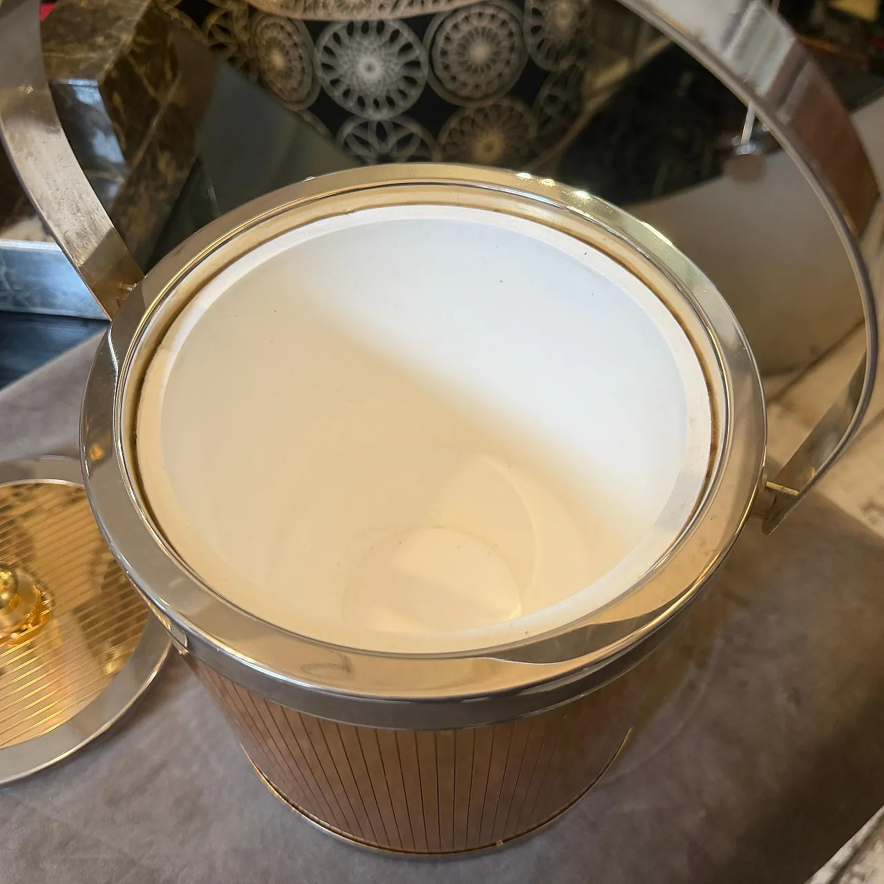 Mid-Century Modern brass and silver plated ice bucket by Lidian, 1970s 7