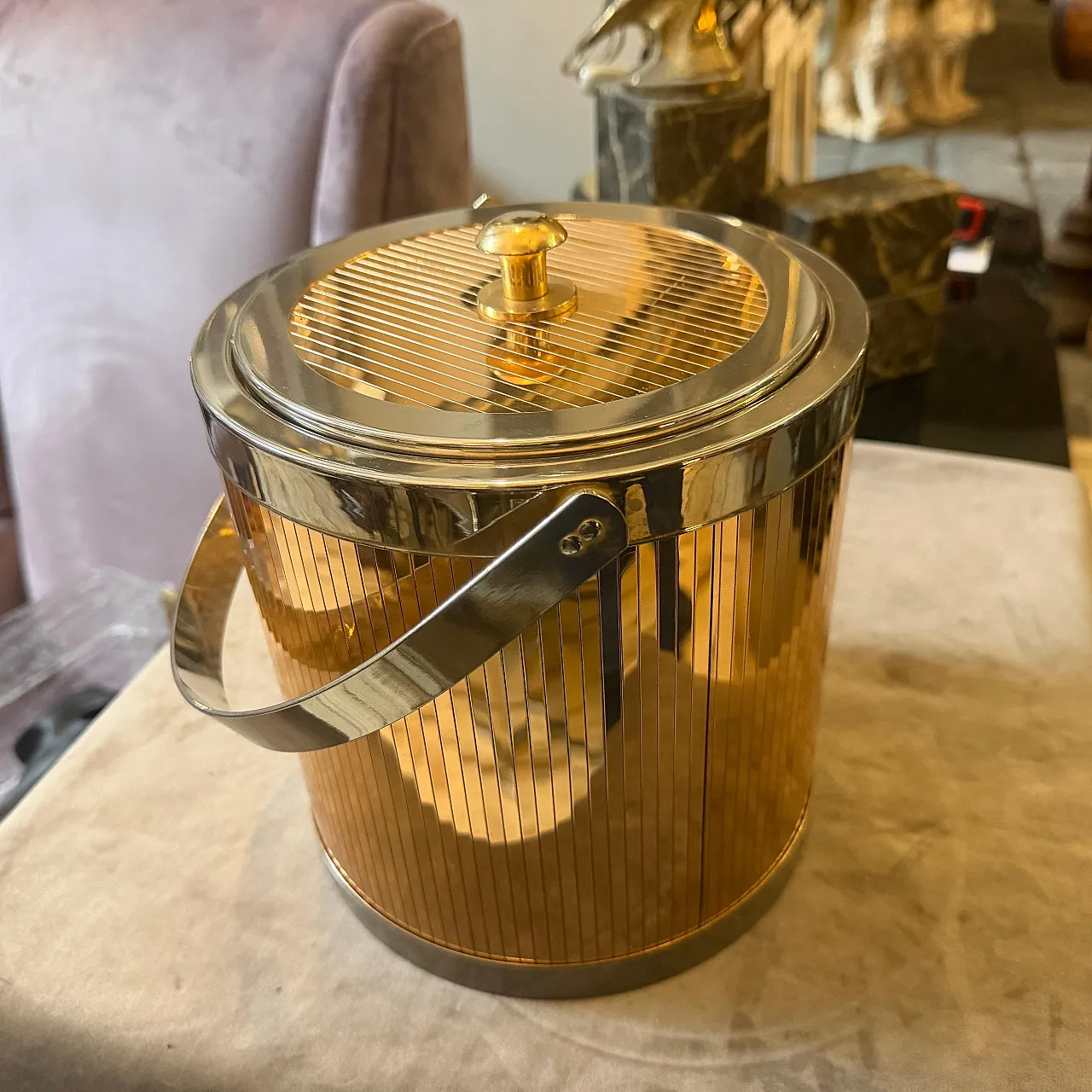 Mid-Century Modern brass and silver plated ice bucket by Lidian, 1970s 8