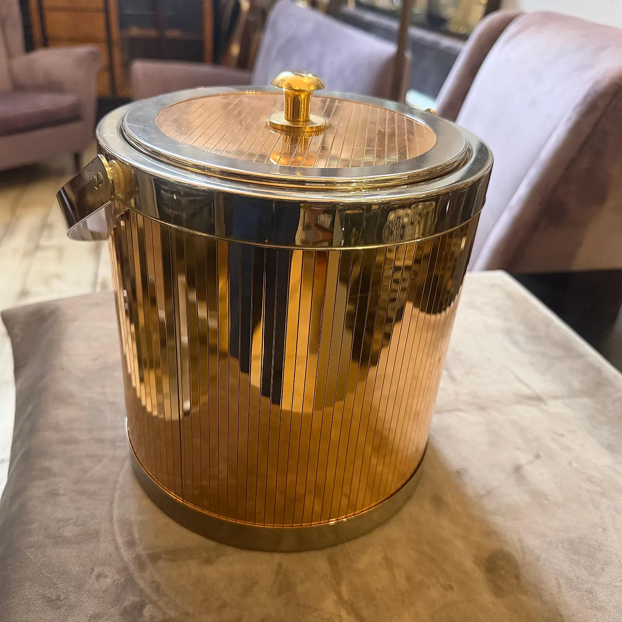 Mid-Century Modern brass and silver plated ice bucket by Lidian, 1970s 9