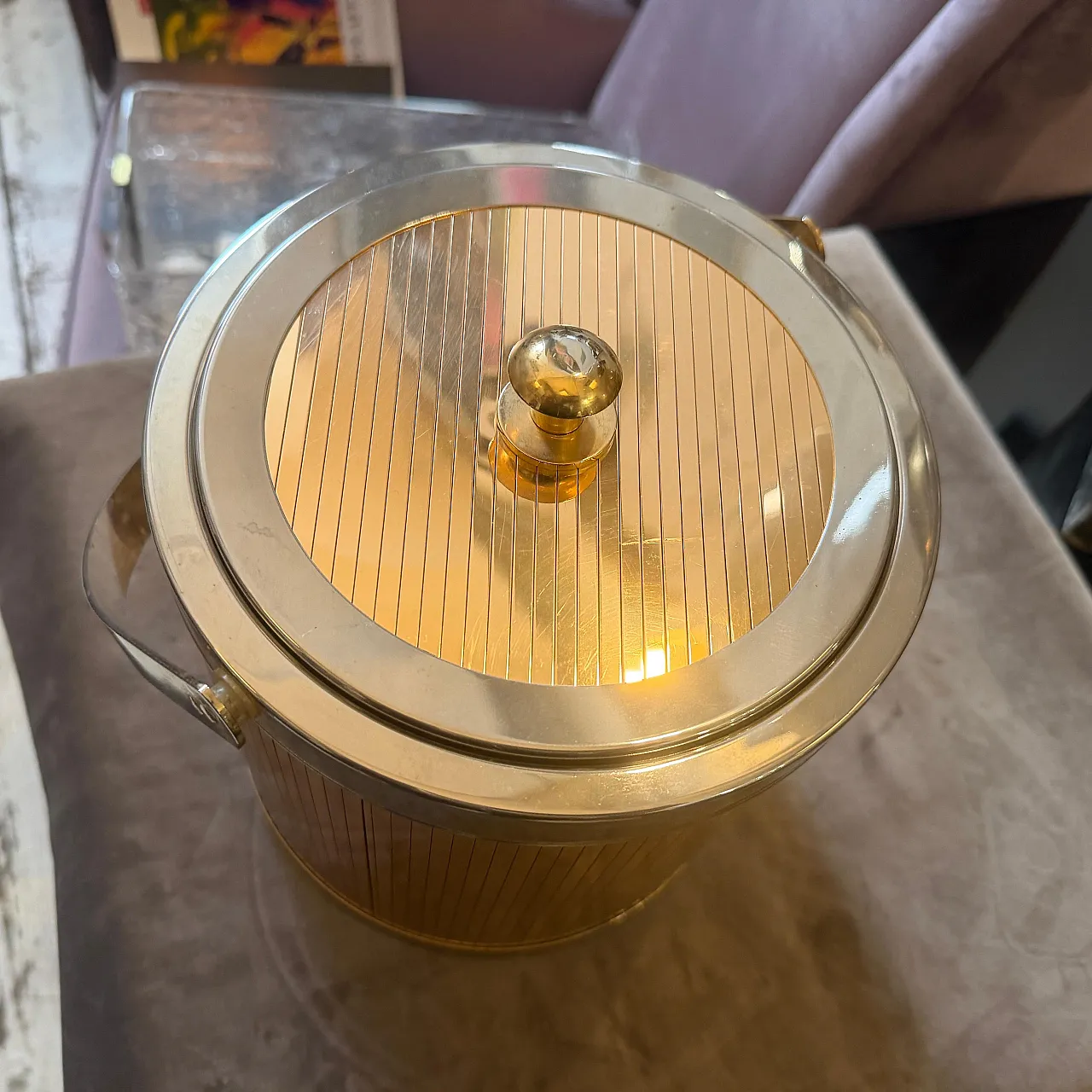 Mid-Century Modern brass and silver plated ice bucket by Lidian, 1970s 10