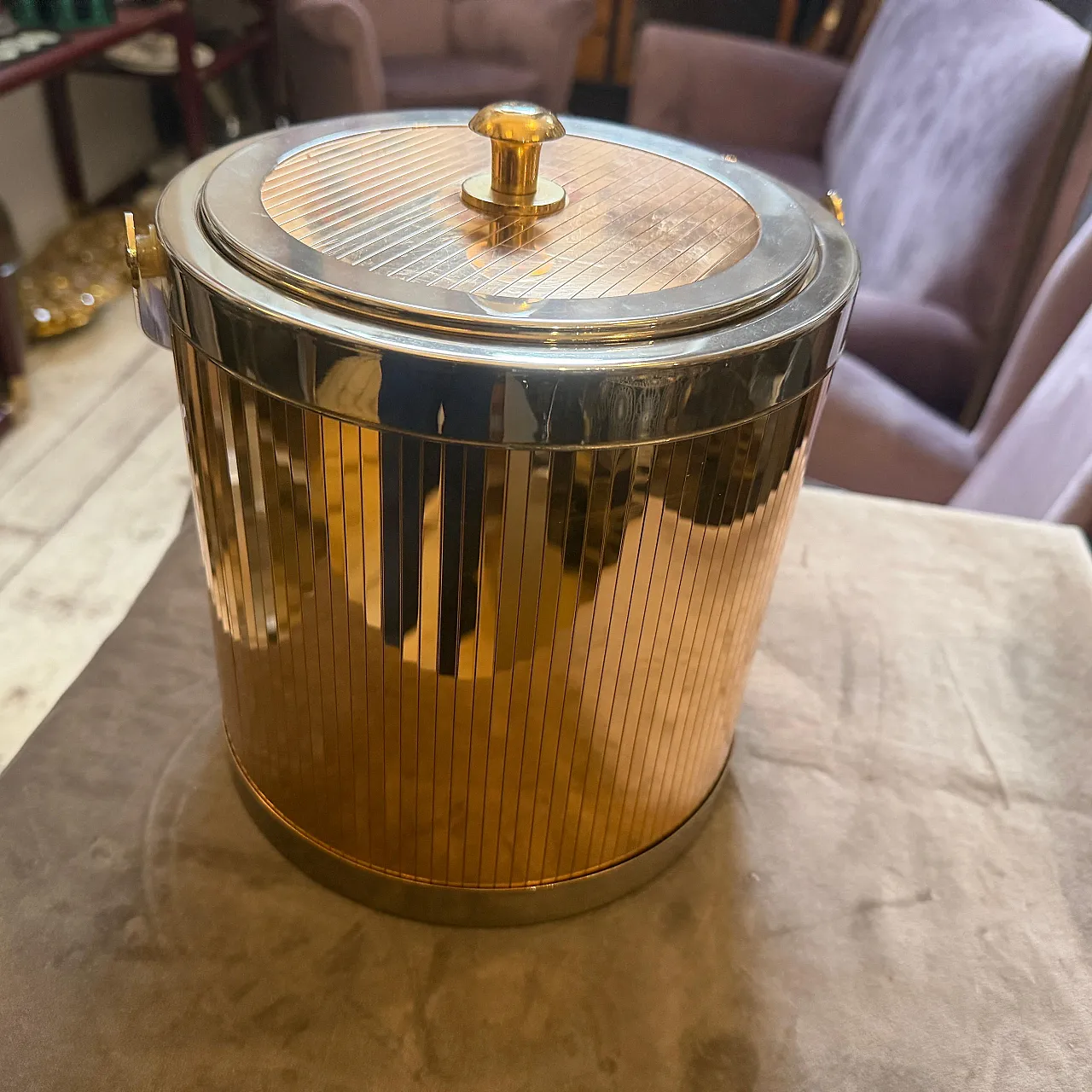 Mid-Century Modern brass and silver plated ice bucket by Lidian, 1970s 11