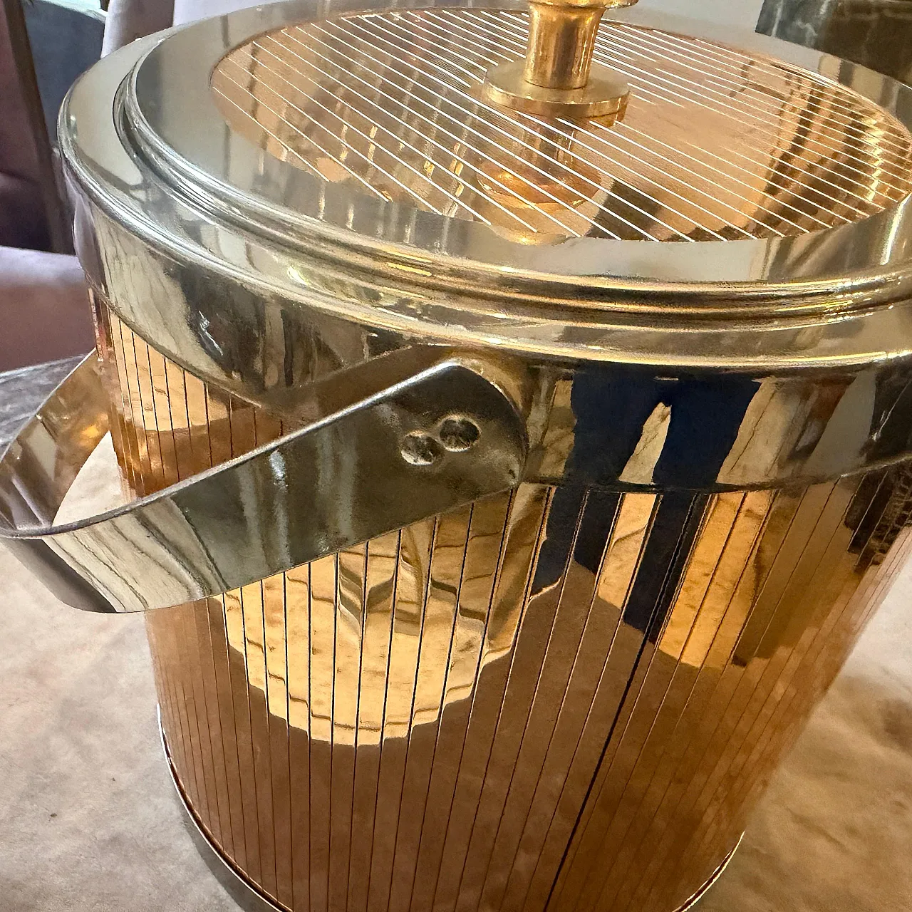 Mid-Century Modern brass and silver plated ice bucket by Lidian, 1970s 15