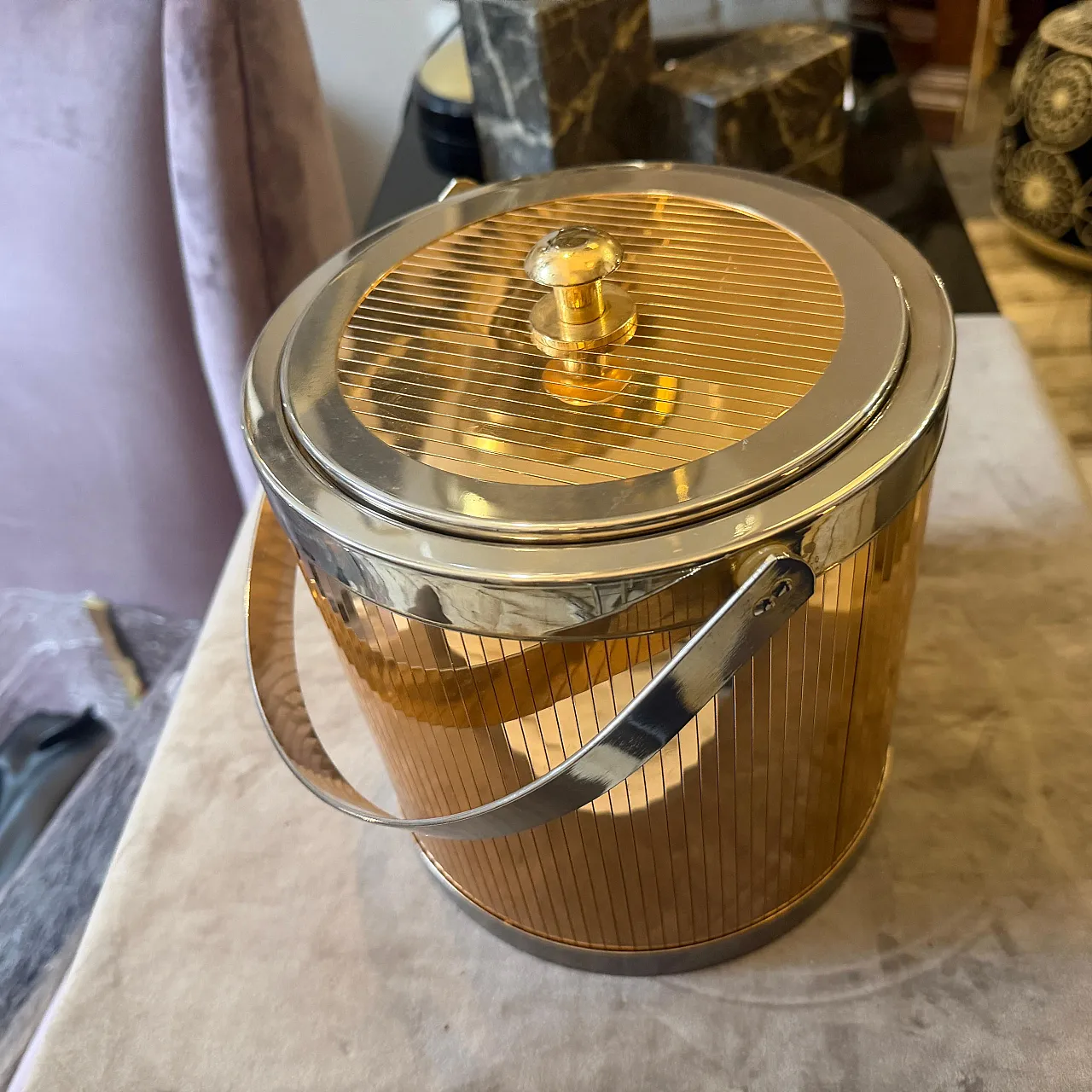 Mid-Century Modern brass and silver plated ice bucket by Lidian, 1970s 16