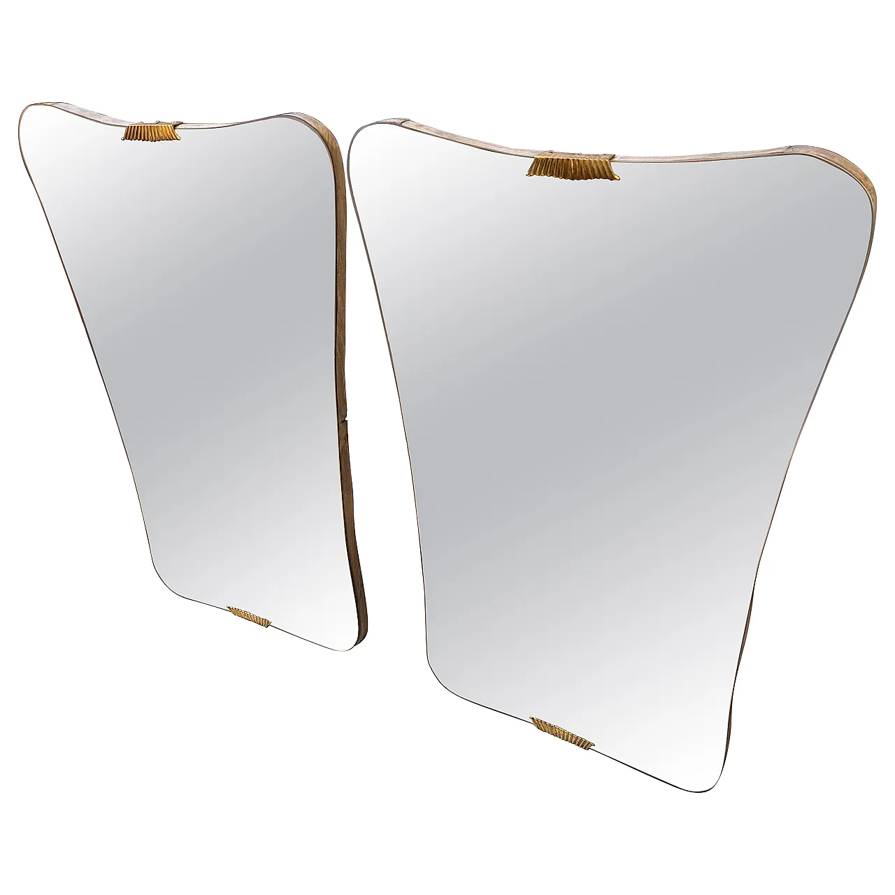 Coppia di specchi da parete in legno e ottone di Gio Ponti, anni '50 1